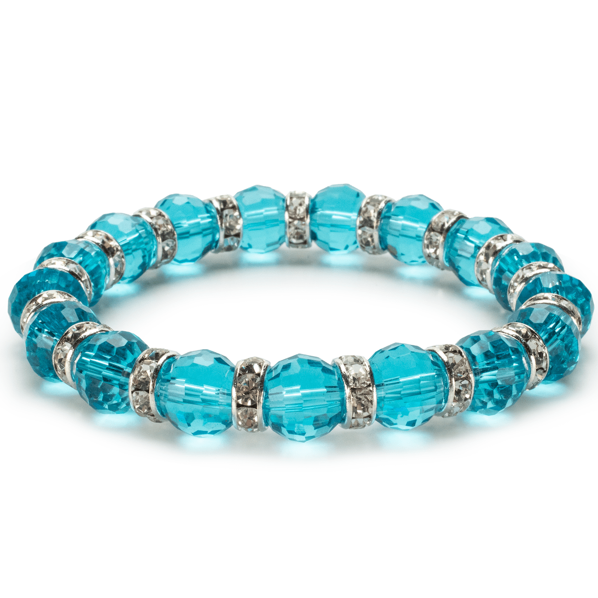 Kalifano Gorgeous Glass Jewelry Aqua Marine Gorgeous Glass Bracelet with Cubic Zirconia Crystals BLUE-BGG-N28