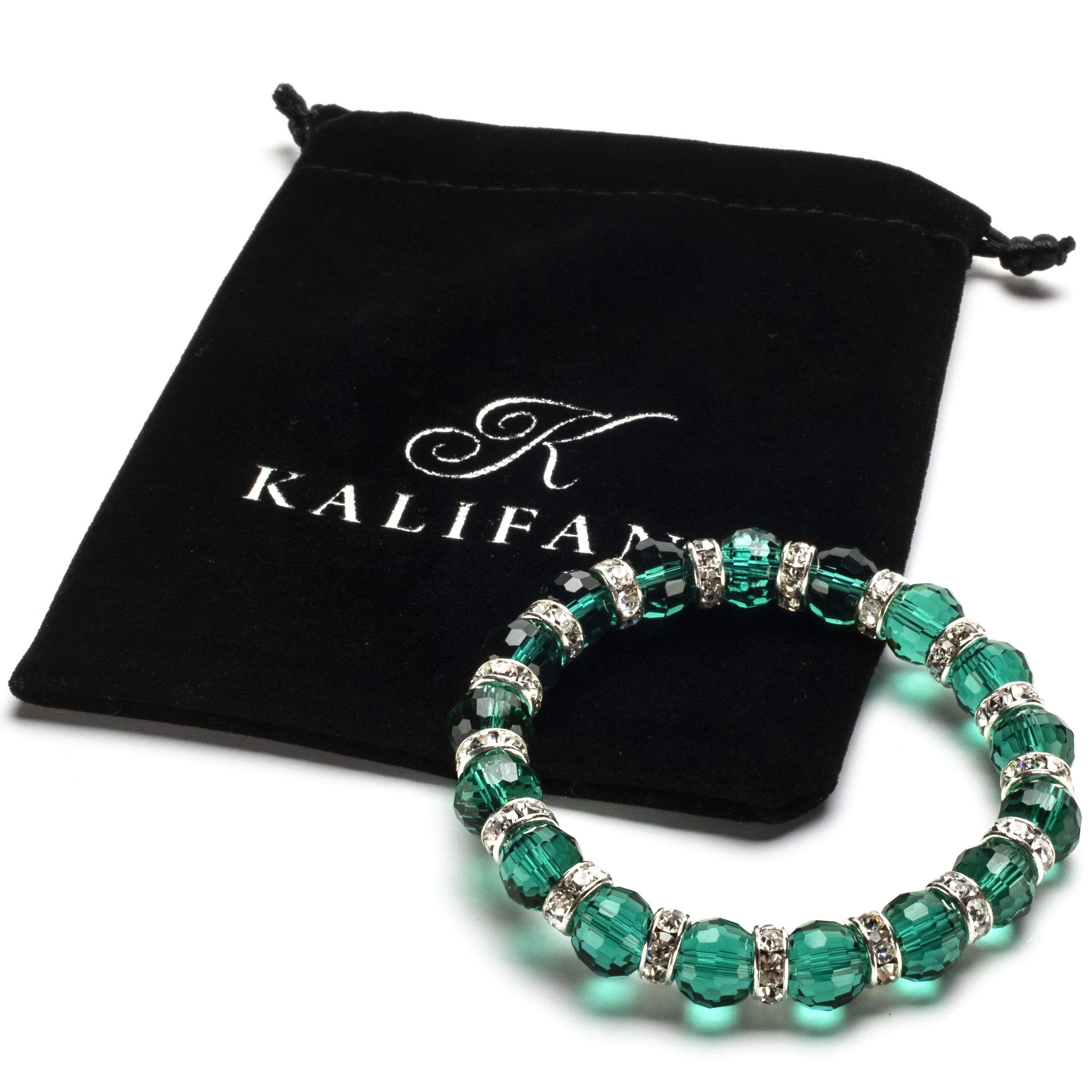 Kalifano Gorgeous Glass Jewelry Emerald Gorgeous Glass Bracelet with Cubic Zirconia Crystals BLUE-BGG-N25