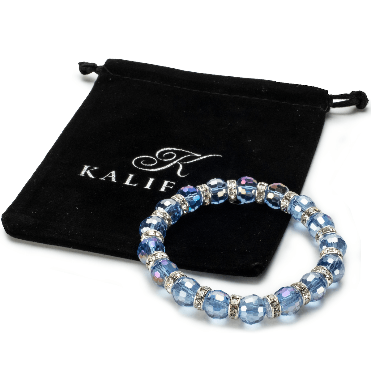 Kalifano Gorgeous Glass Jewelry Light Sapphire Gorgeous Glass Bracelet with Cubic Zirconia Crystals BLUE-BGG-LSH