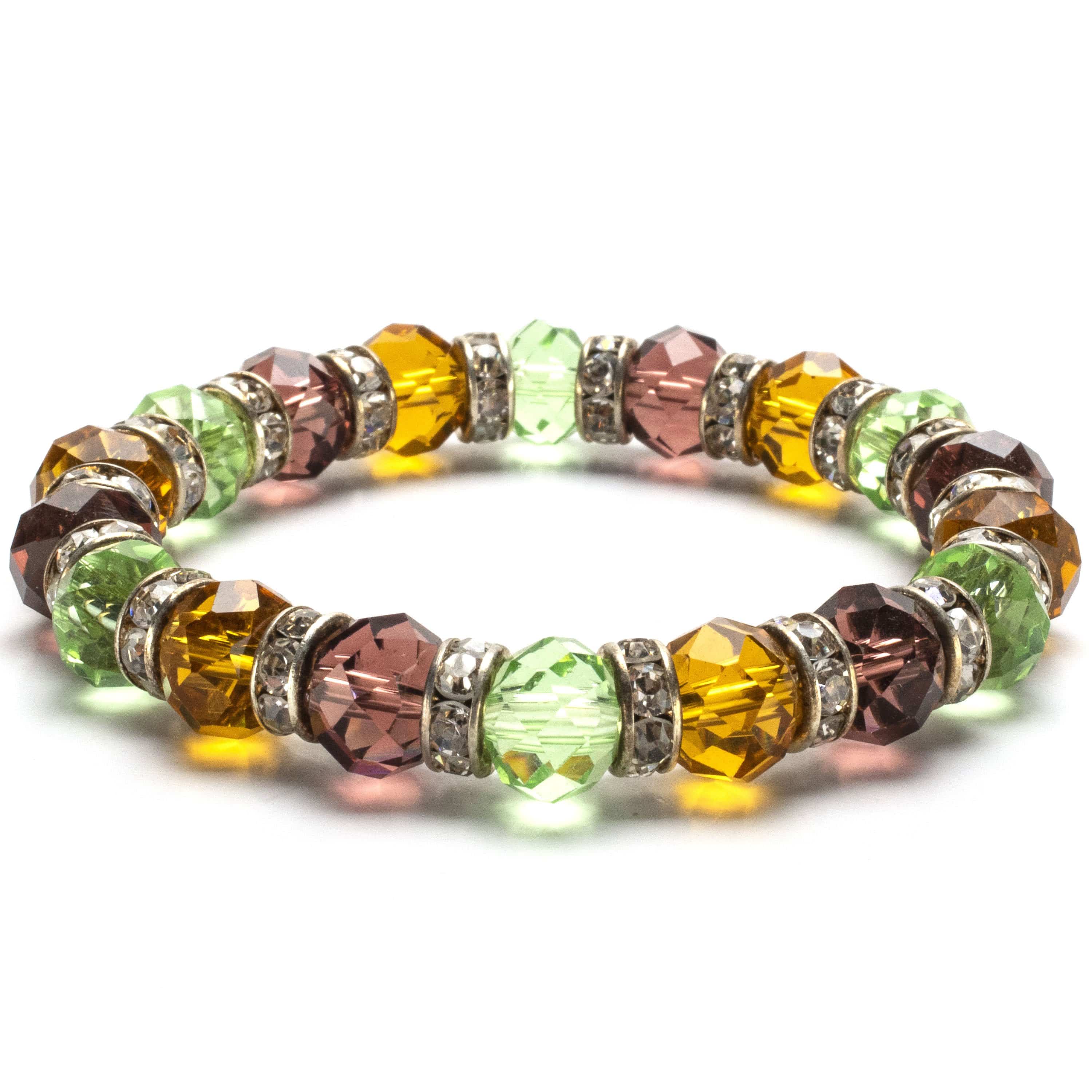 Kalifano Gorgeous Glass Jewelry Multi-Colored Gorgeous Glass Bracelet with Cubic Zirconia Crystals BLUE-BGG-04