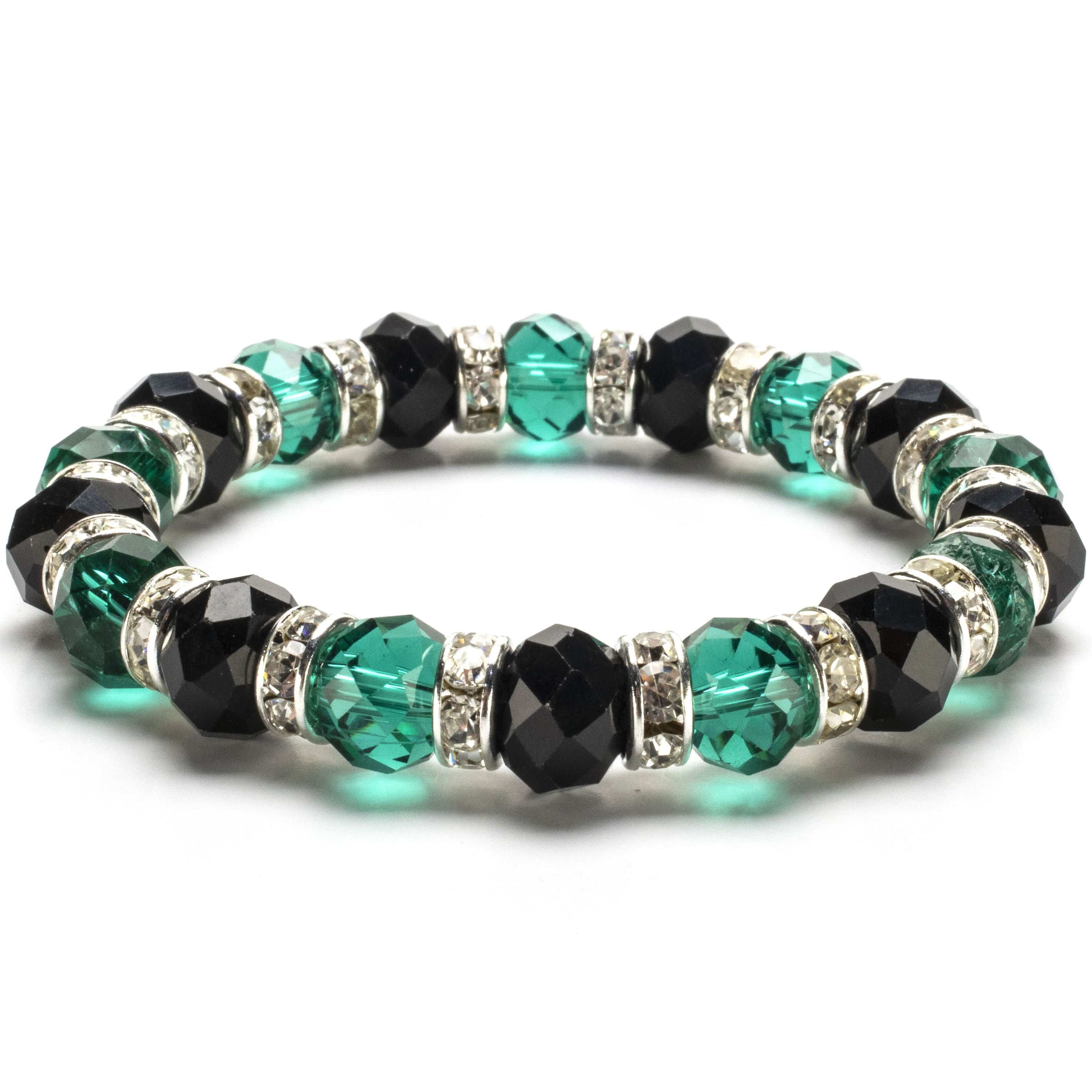 Kalifano Gorgeous Glass Jewelry Multi-Colored Gorgeous Glass Bracelet with Cubic Zirconia Crystals BLUE-BGG-18