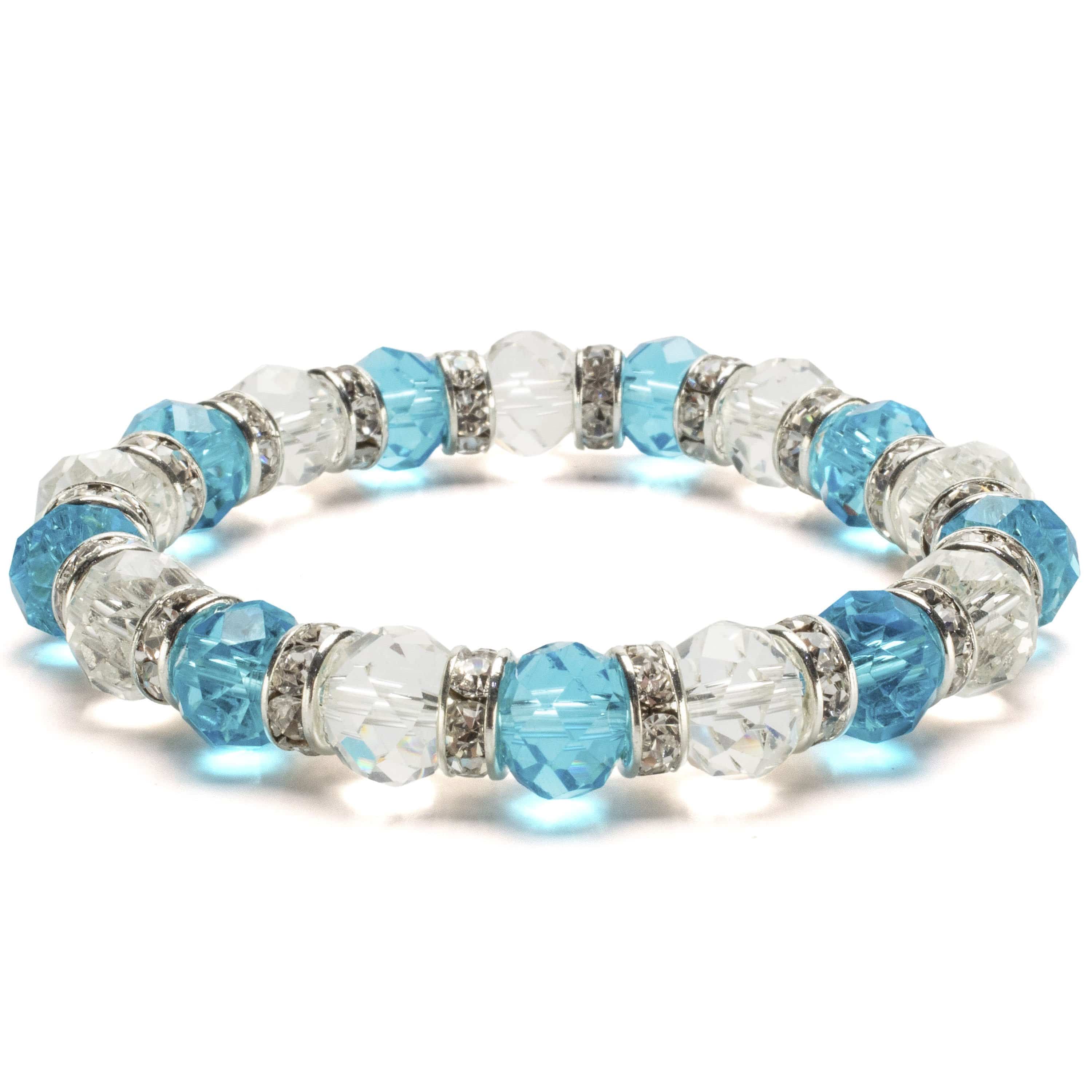 Kalifano Gorgeous Glass Jewelry Multi-Colored Gorgeous Glass Bracelet with Cubic Zirconia Crystals BLUE-BGG-19