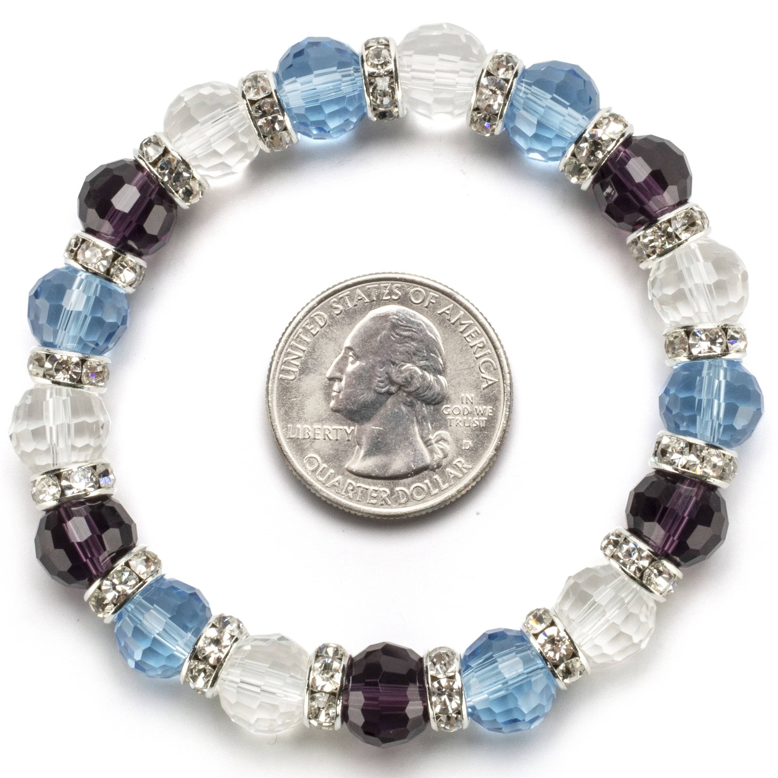 Kalifano Gorgeous Glass Jewelry Multicolored Gorgeous Glass Bracelet with Cubic Zirconia Crystals BLUE-BGG-N09