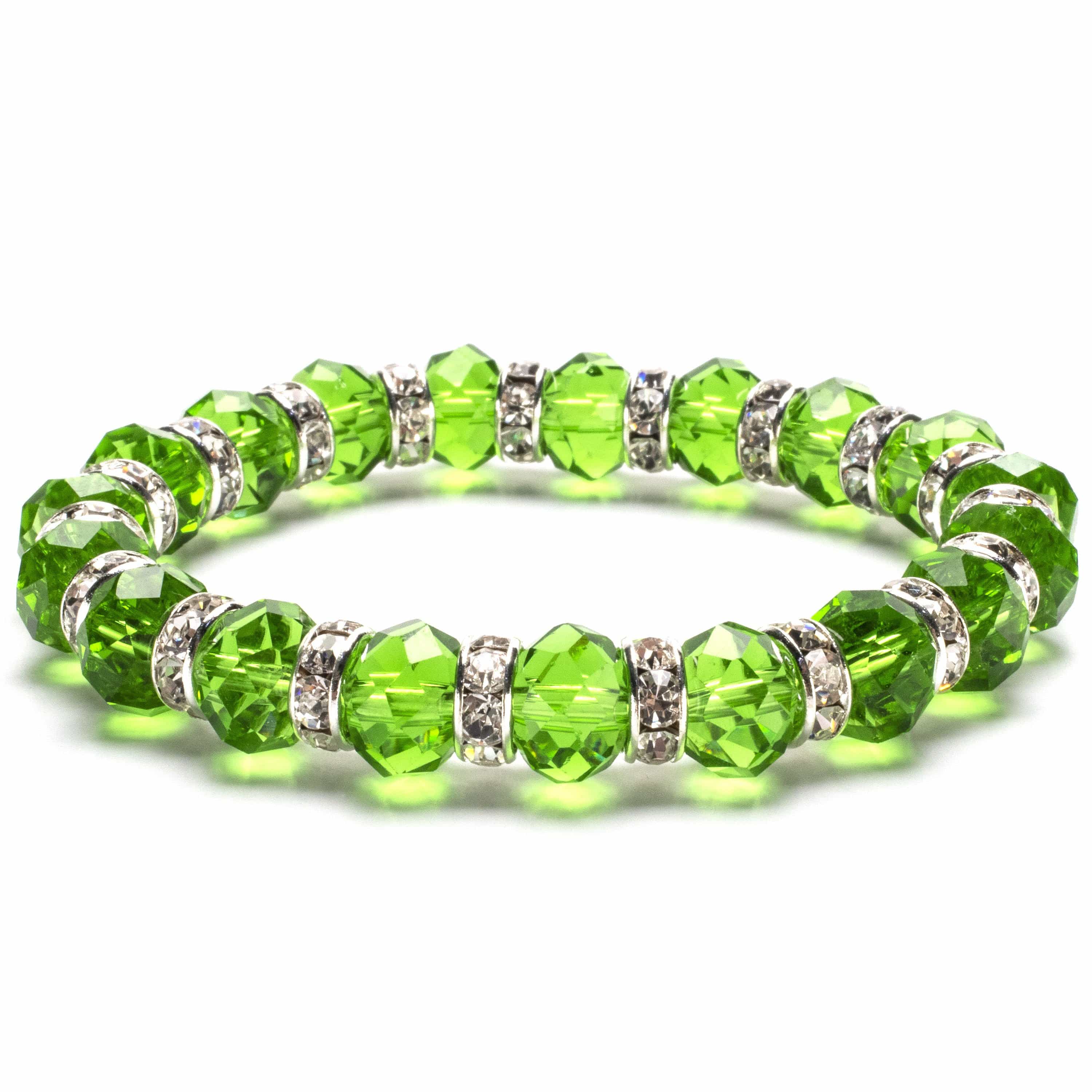 Kalifano Gorgeous Glass Jewelry Peridot Gorgeous Glass Bracelet with Cubic Zirconia Crystals BLUE-BGG-10