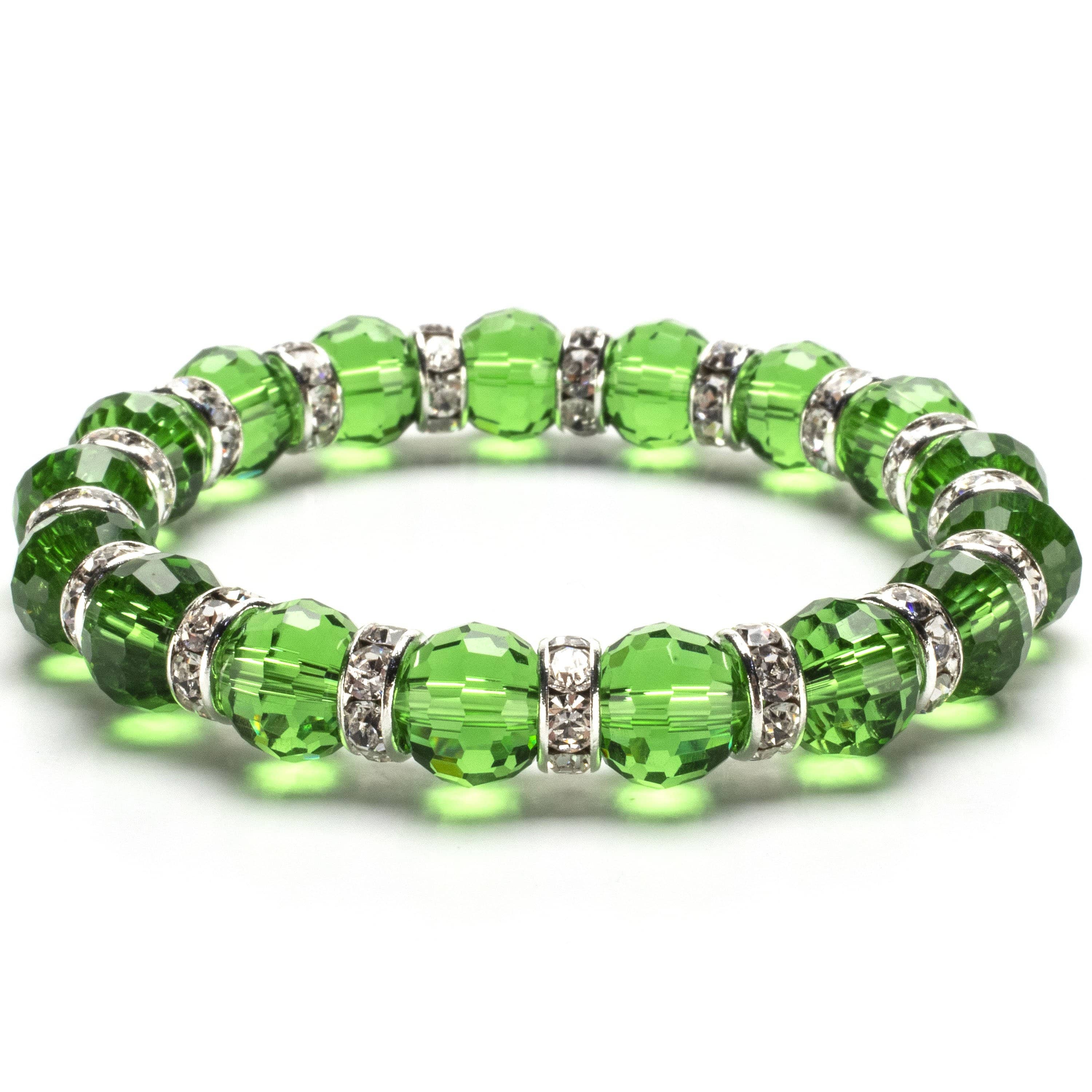 Kalifano Gorgeous Glass Jewelry Peridot Gorgeous Glass Bracelet with Cubic Zirconia Crystals BLUE-BGG-N10