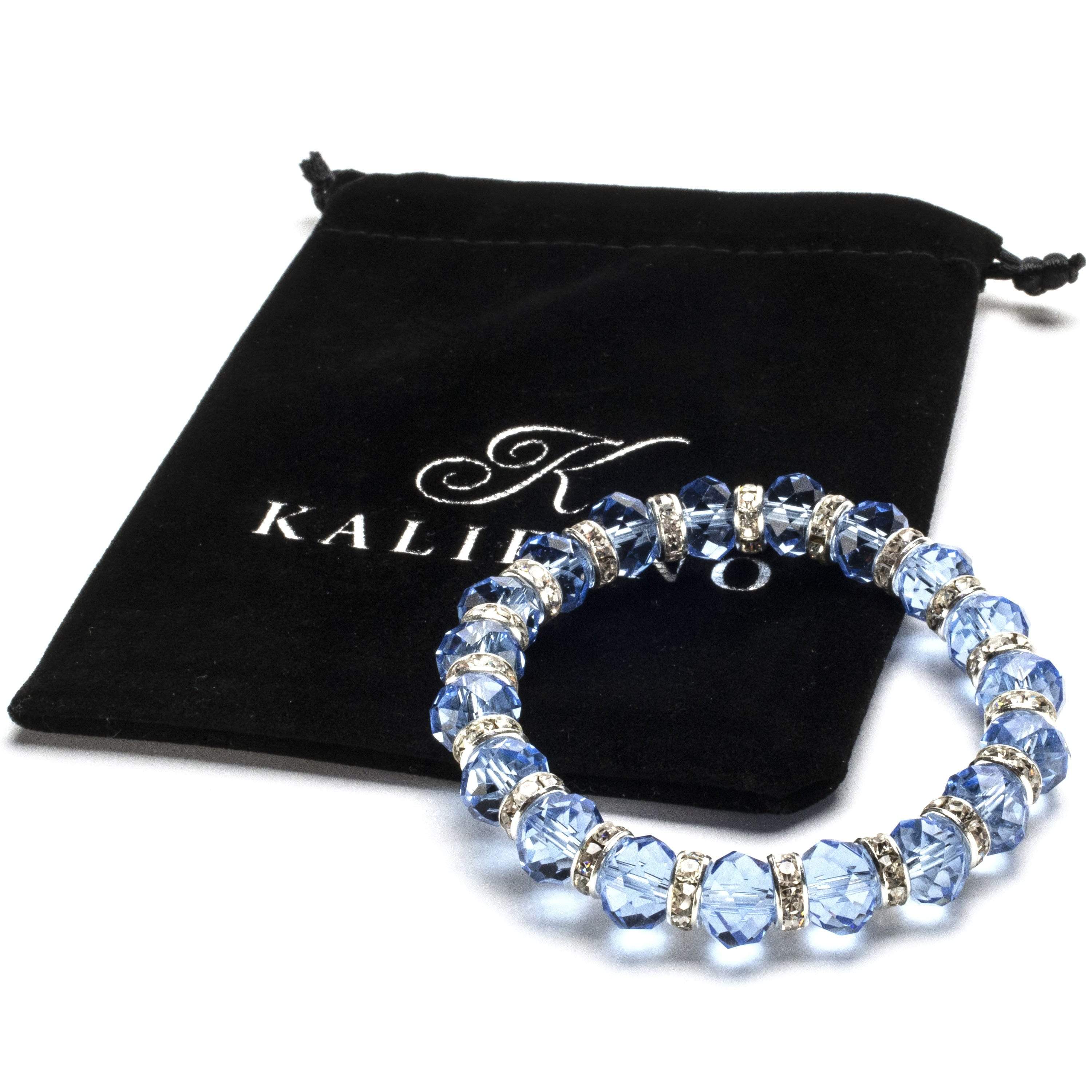 Kalifano Gorgeous Glass Jewelry Sapphire Gorgeous Glass Bracelet with Cubic Zirconia Crystals BLUE-BGG-22