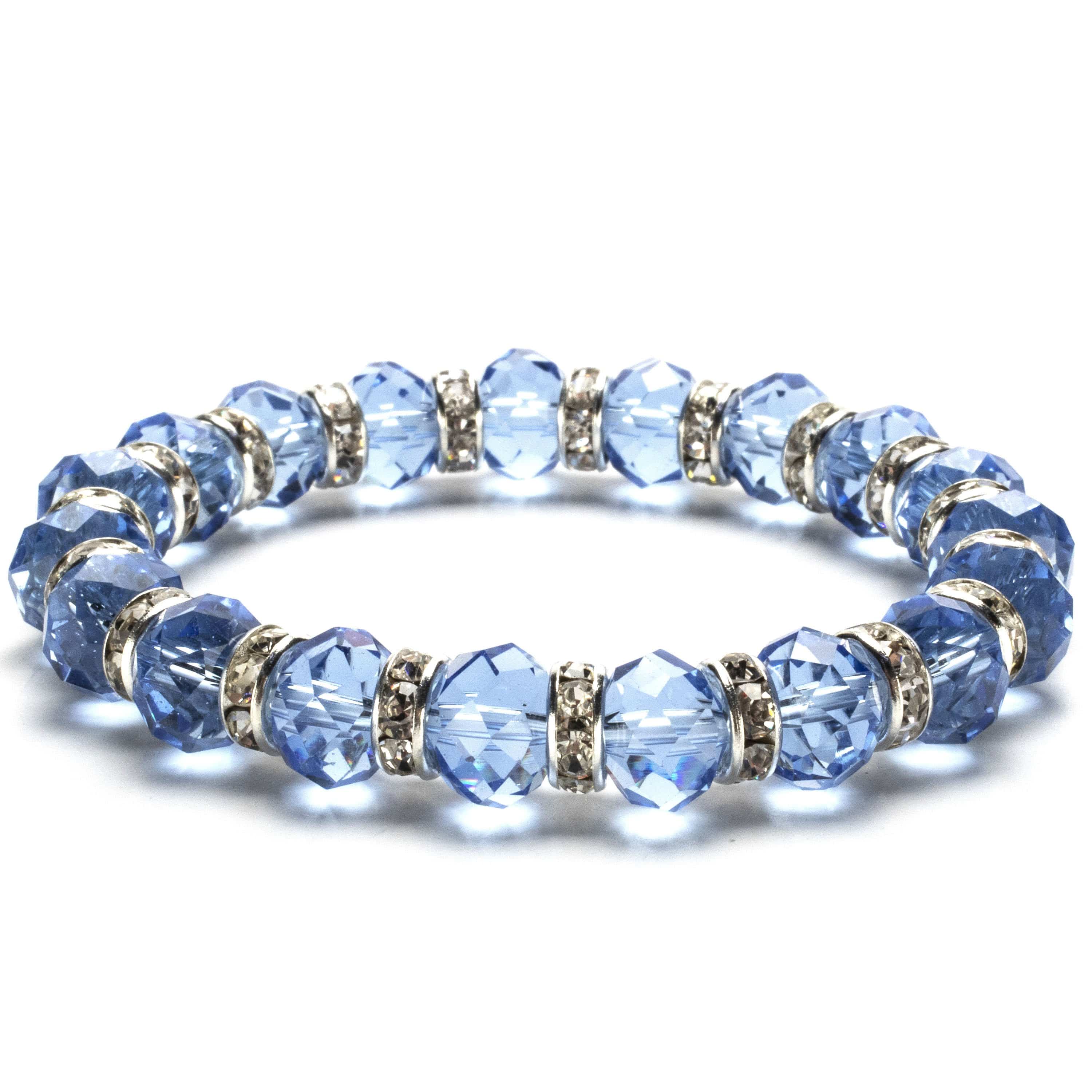 Kalifano Gorgeous Glass Jewelry Sapphire Gorgeous Glass Bracelet with Cubic Zirconia Crystals BLUE-BGG-22