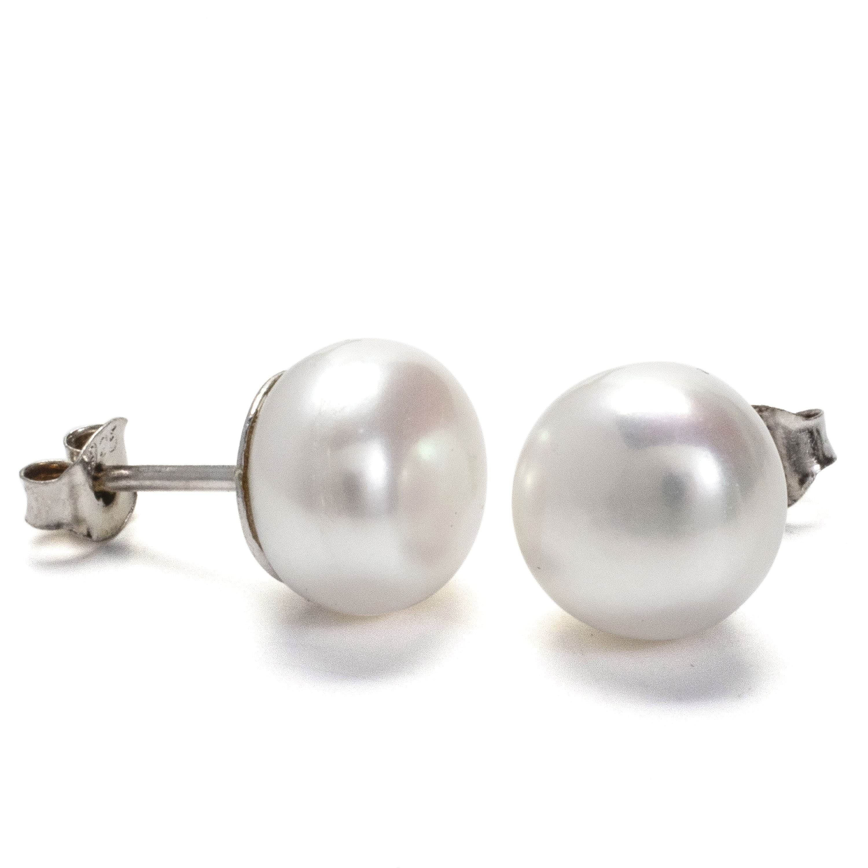 Kalifano Jewelry BLUE-EAR - Sterling Silver & Genuine 11-12 mm Pearl Stud Earrings BLUE-EAR