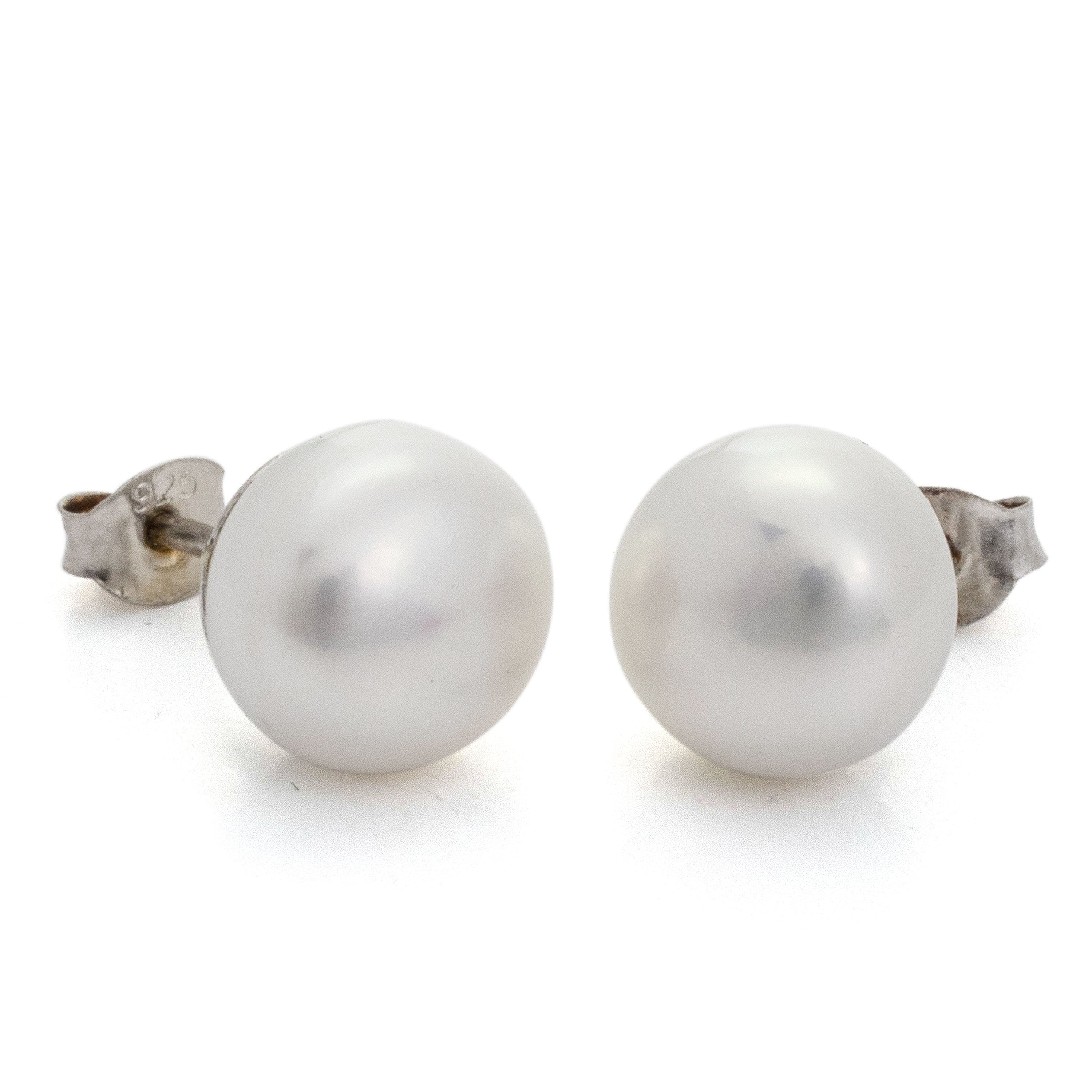 Kalifano Jewelry BLUE-EAR - Sterling Silver & Genuine 11-12 mm Pearl Stud Earrings BLUE-EAR