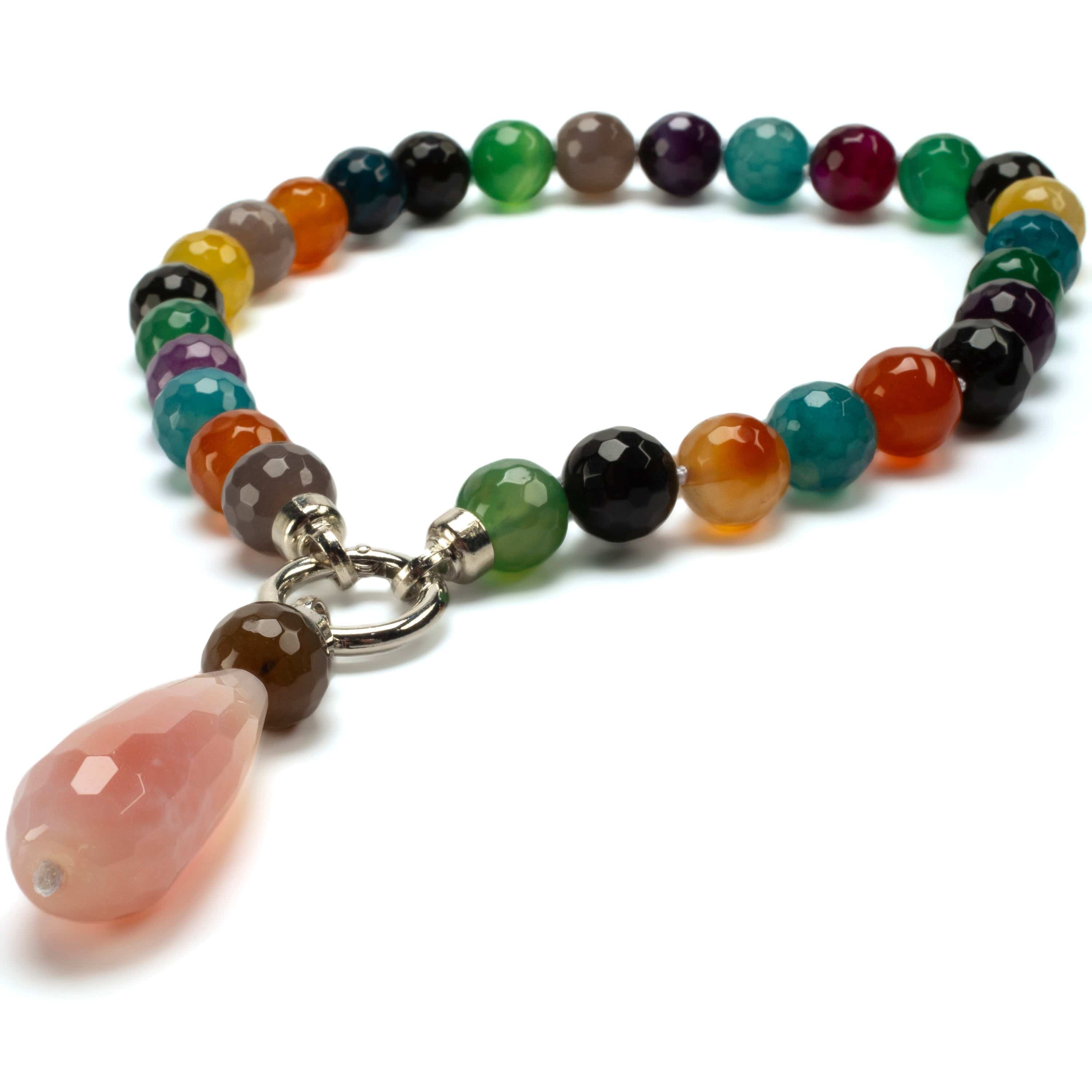 Kalifano Jewelry PLAT-NGP-BA2 - Drop Multicolor Brazilian Agate Necklace PLAT-NGP-BA2