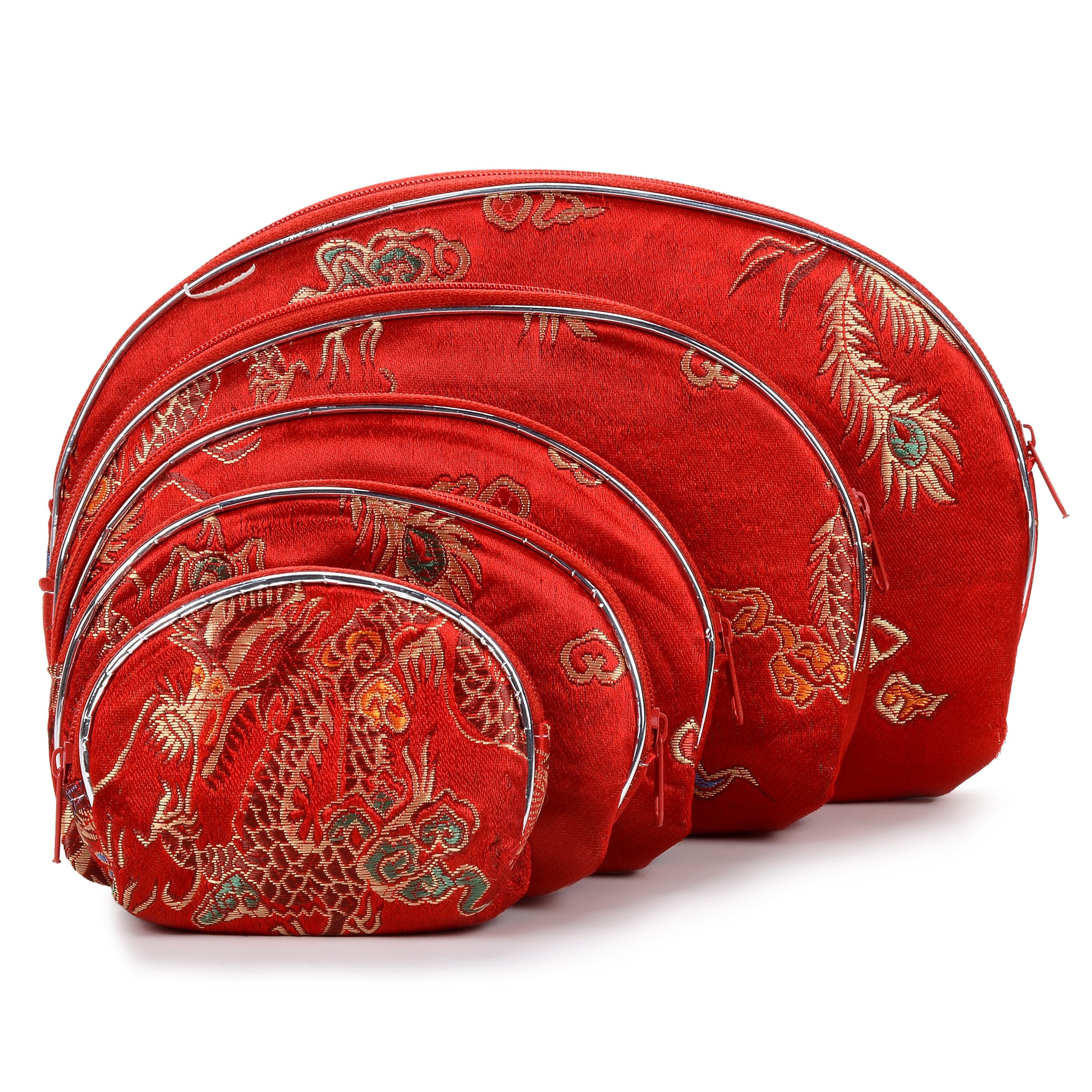 Kalifano JEWELRY POUCHES Red Dragon Silk Pouch - 5 piece set POUCH5-RD