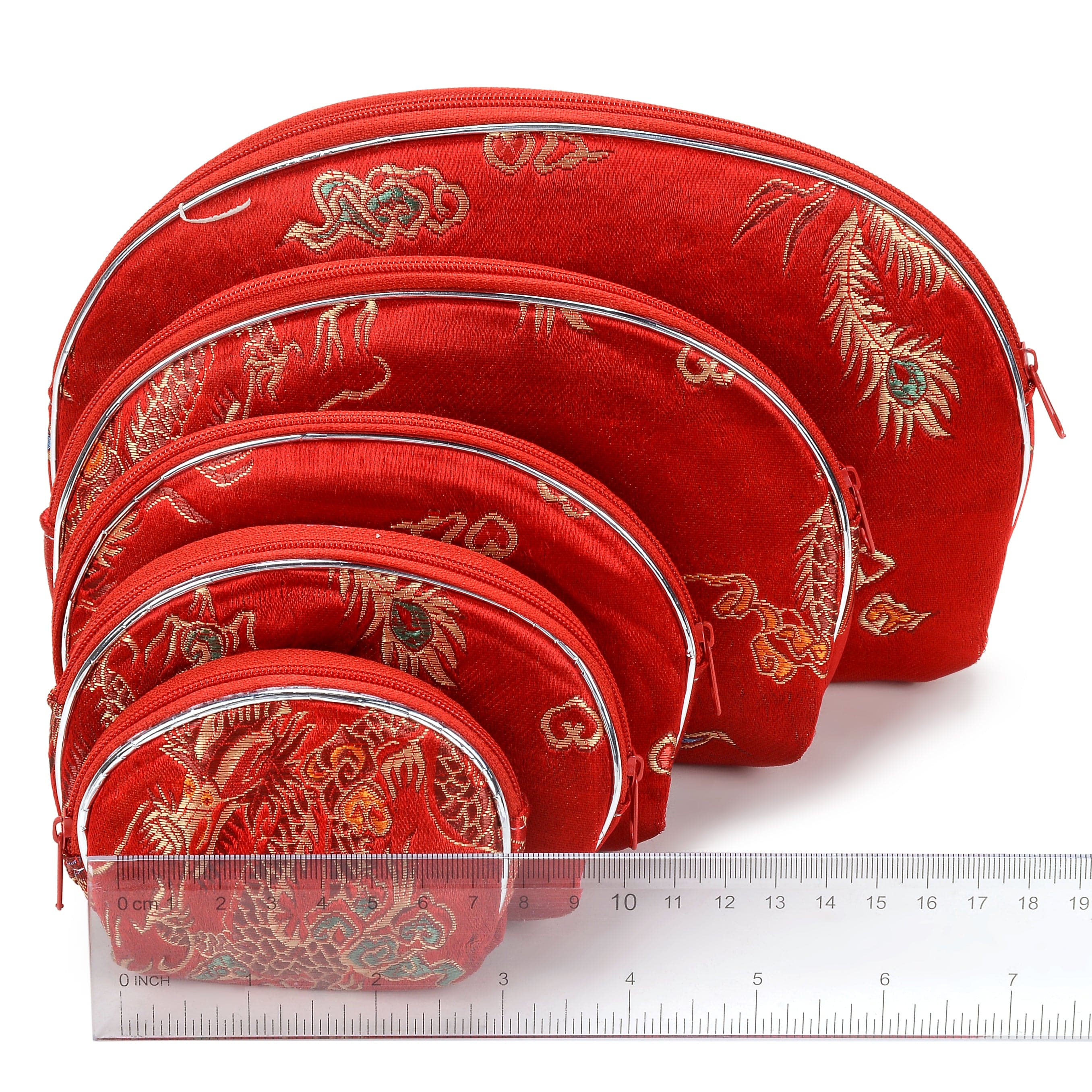 Kalifano JEWELRY POUCHES Red Dragon Silk Pouch - 5 piece set POUCH5-RD