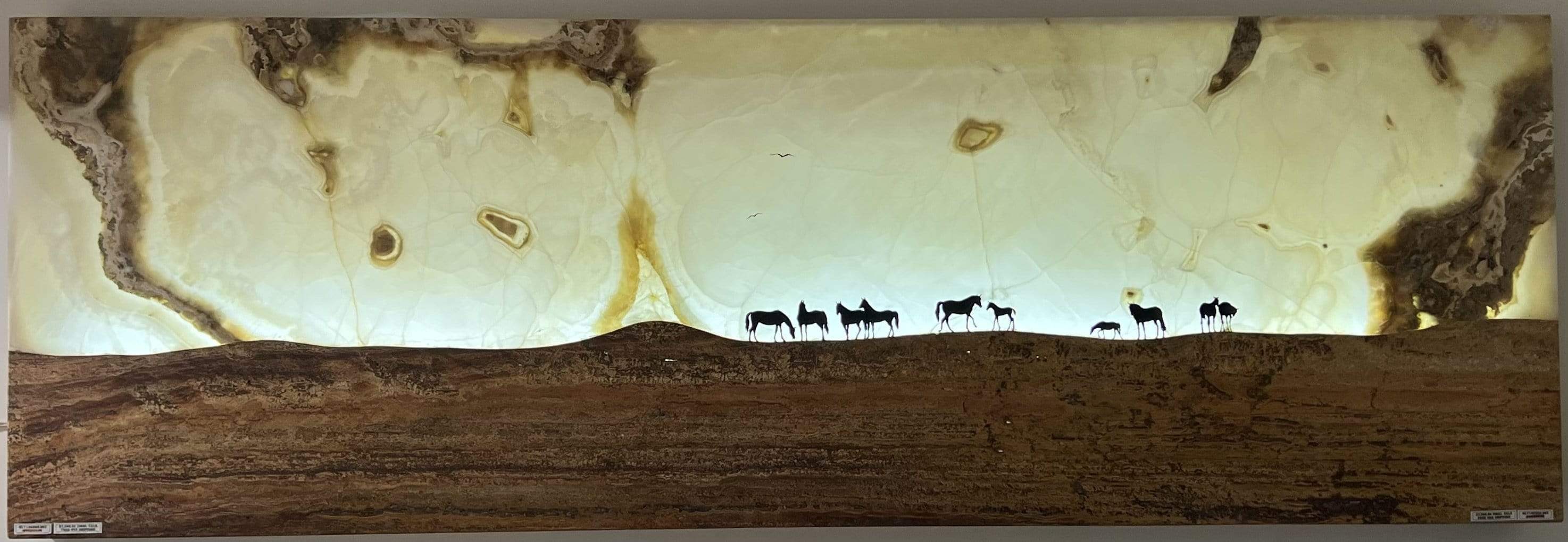 Kalifano Light Towers Zebra Onyx Horse Herd Mural Light Panel LT180X60.003