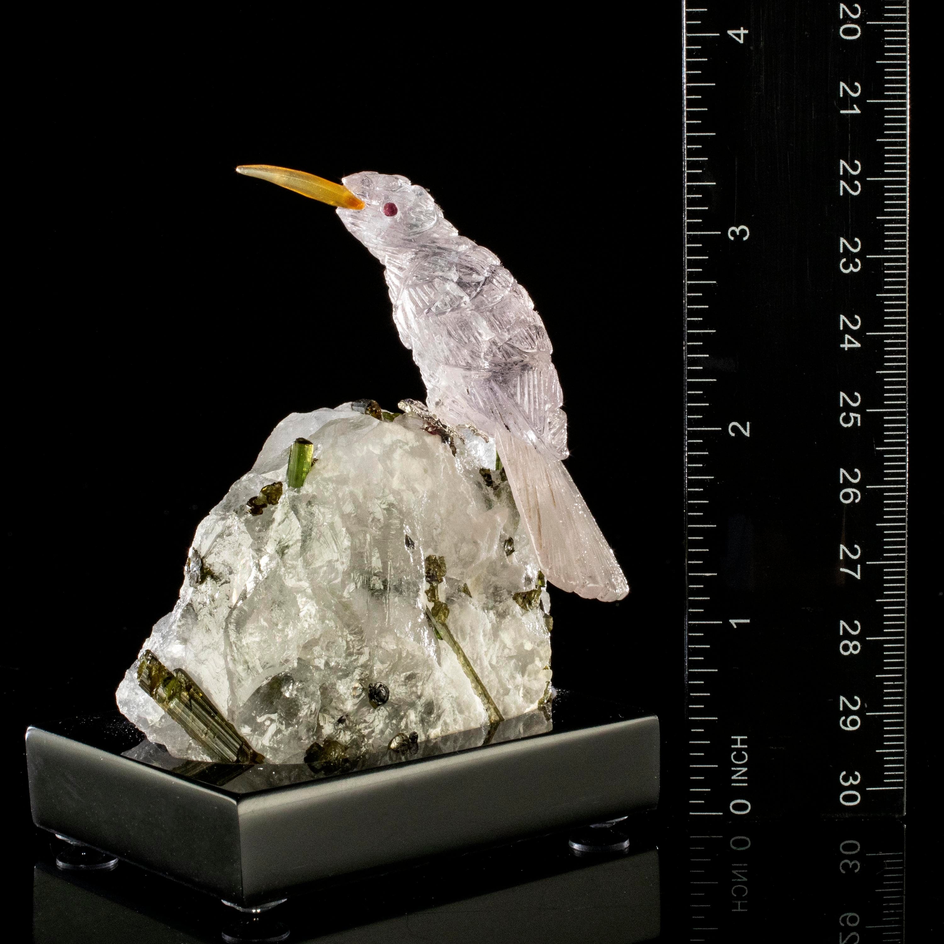 Kalifano Love Birds Carvings Amethyst Hummingbird Love Birds Carving on Tourmaline Base LB.C118