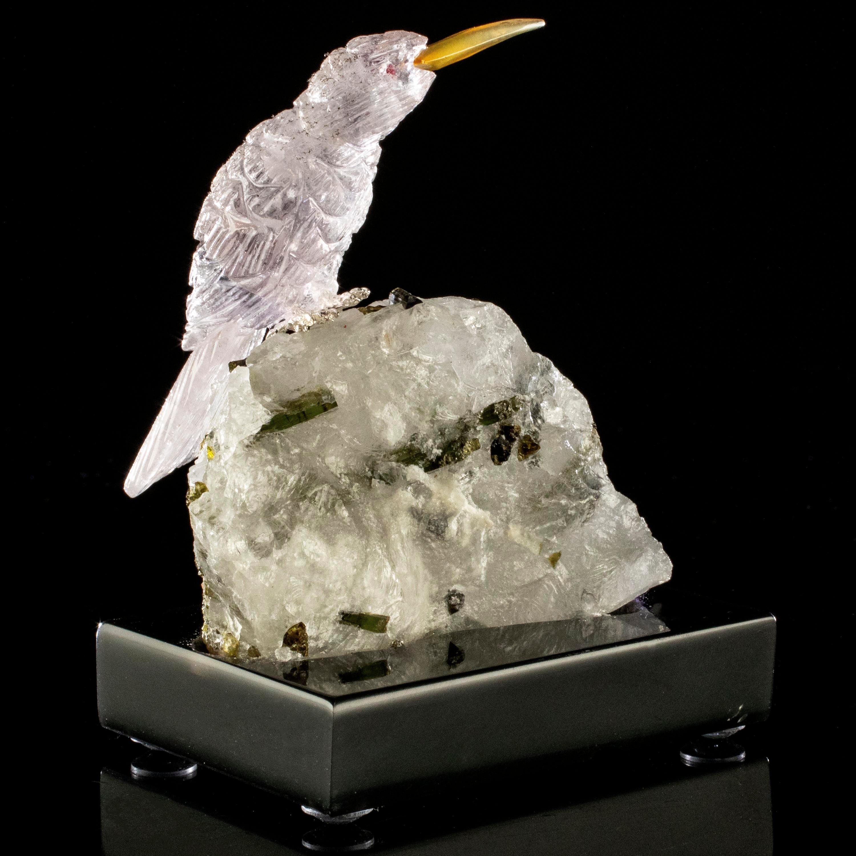 Kalifano Love Birds Carvings Amethyst Hummingbird Love Birds Carving on Tourmaline Base LB.C118