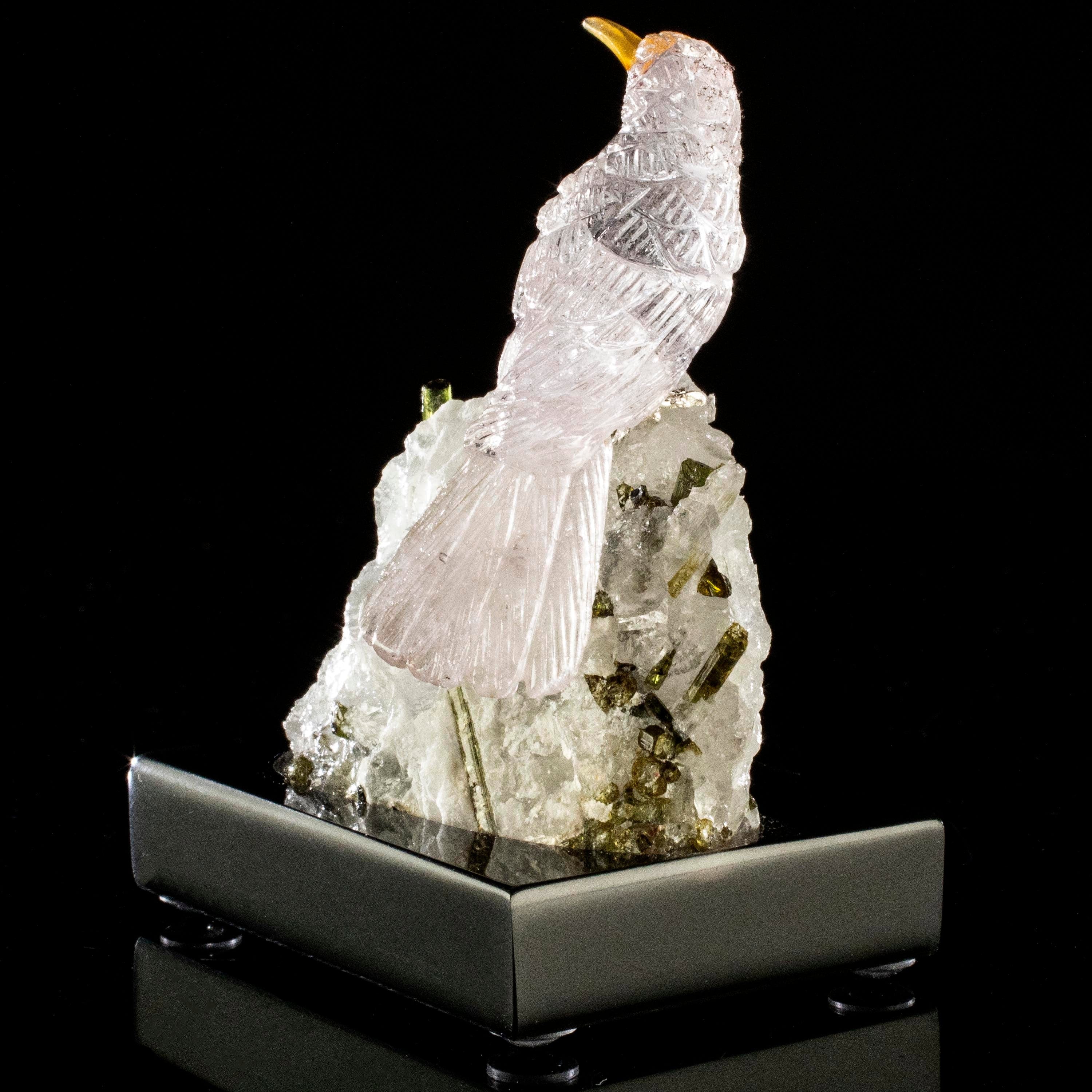 Kalifano Love Birds Carvings Amethyst Hummingbird Love Birds Carving on Tourmaline Base LB.C118