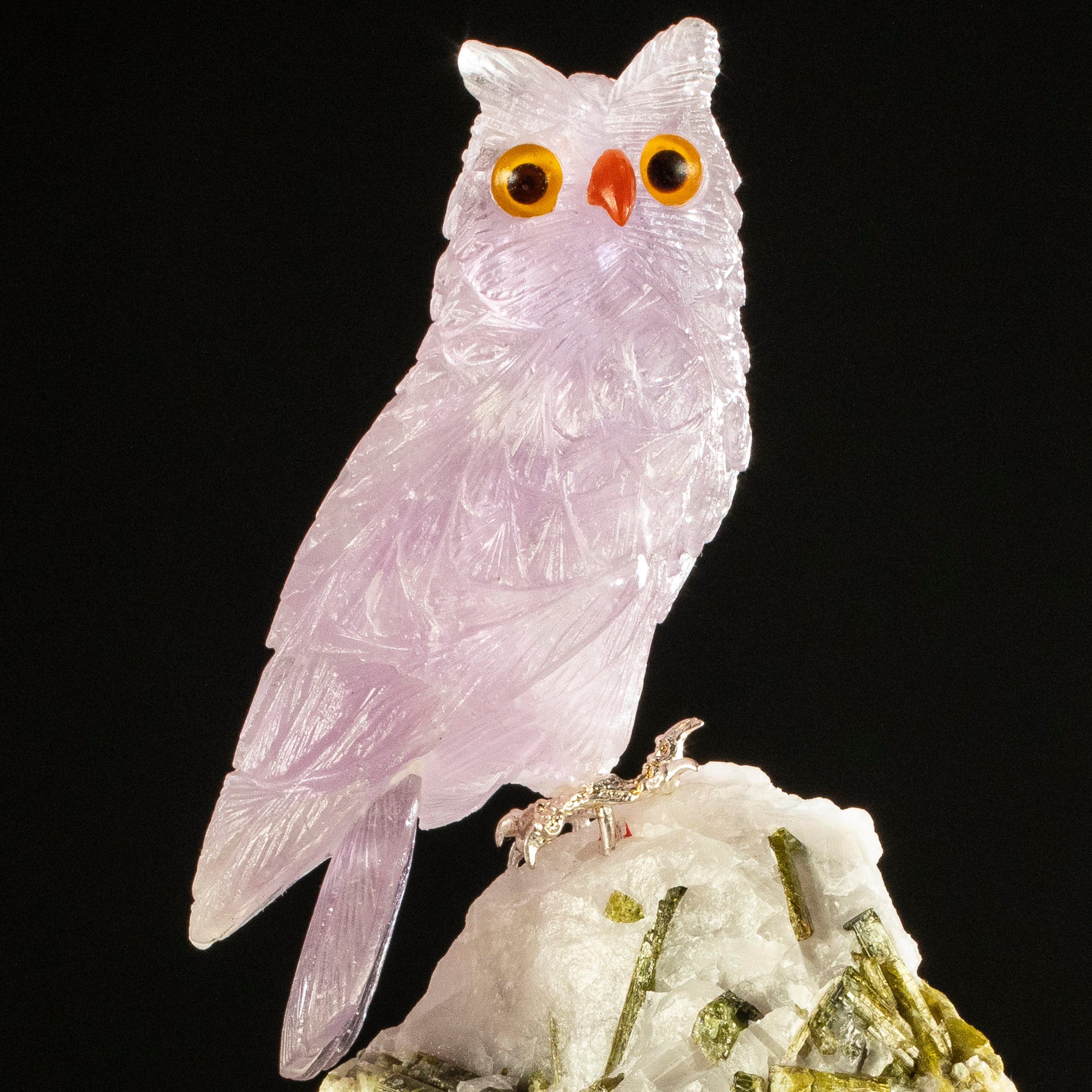 Kalifano Love Birds Carvings Amethyst Owl Love Birds Carving on Watermelon Tourmaline Base LB.A103.002