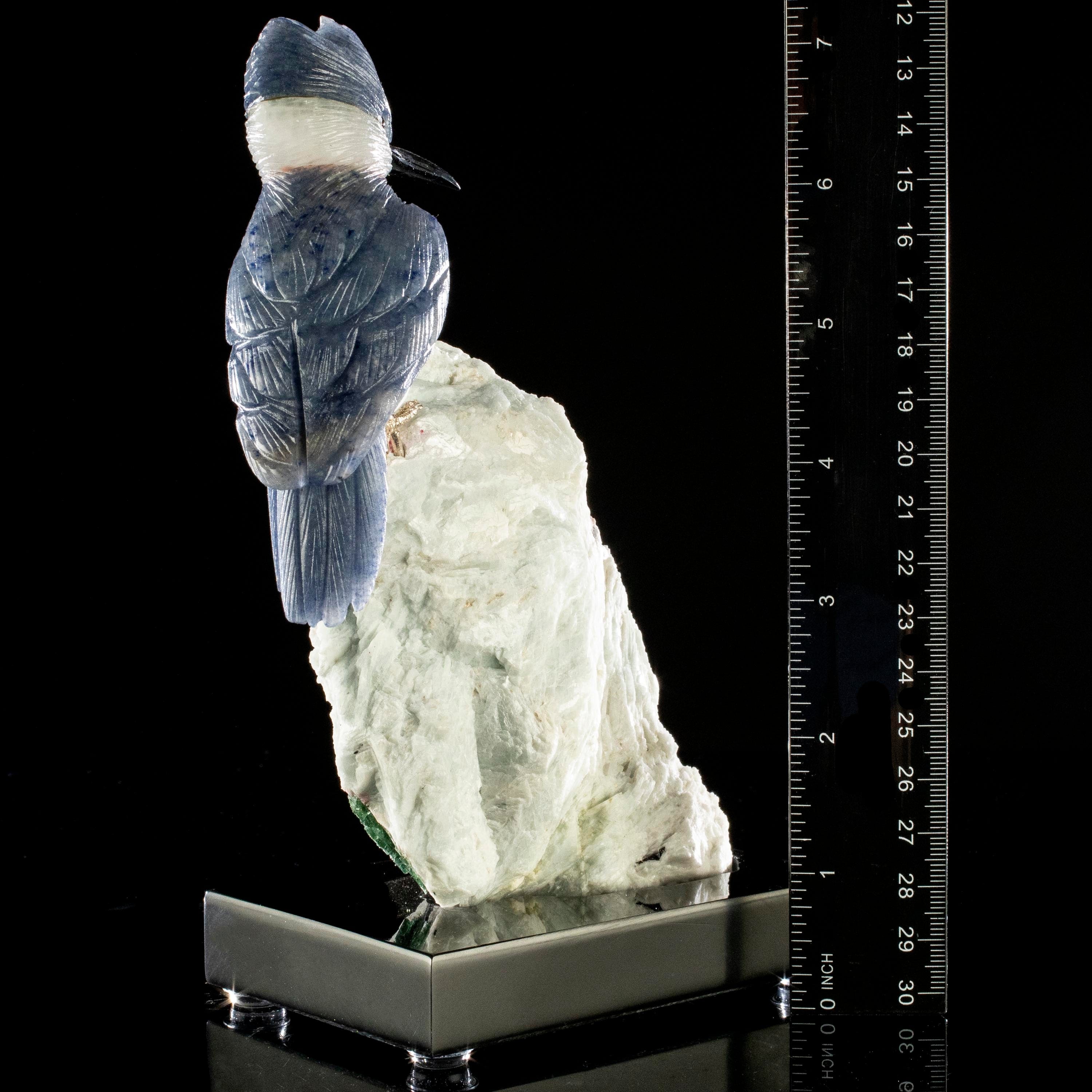 Kalifano Love Birds Carvings Dumortuorite Belted Kingfisher Love Birds Carving on Watermelon Tourmaline Base LB.A112.007
