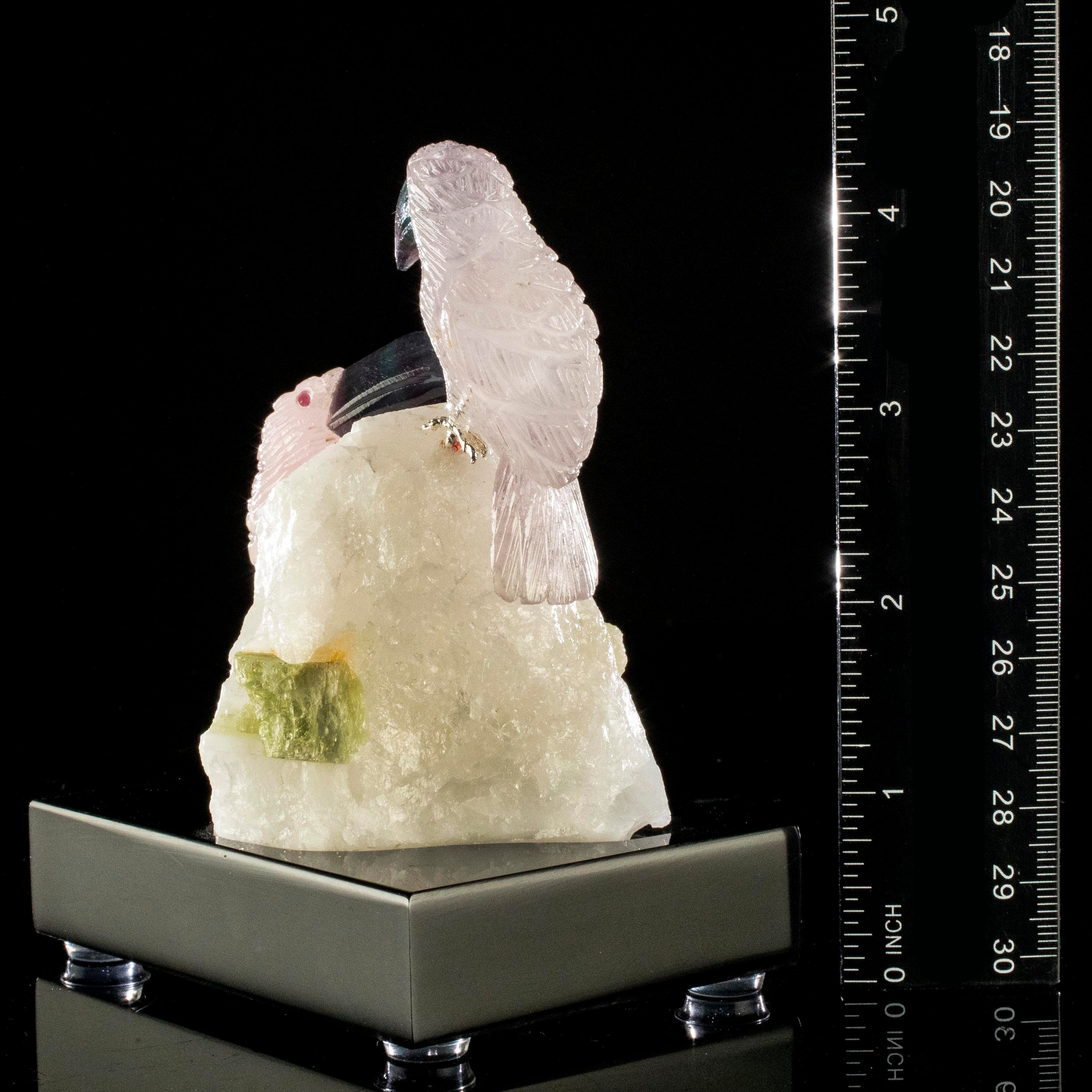 Kalifano Love Birds Carvings Rose Quartz and Amethyst Toucan Couple Love Birds Carving on Tourmaline Base LB.C222.007