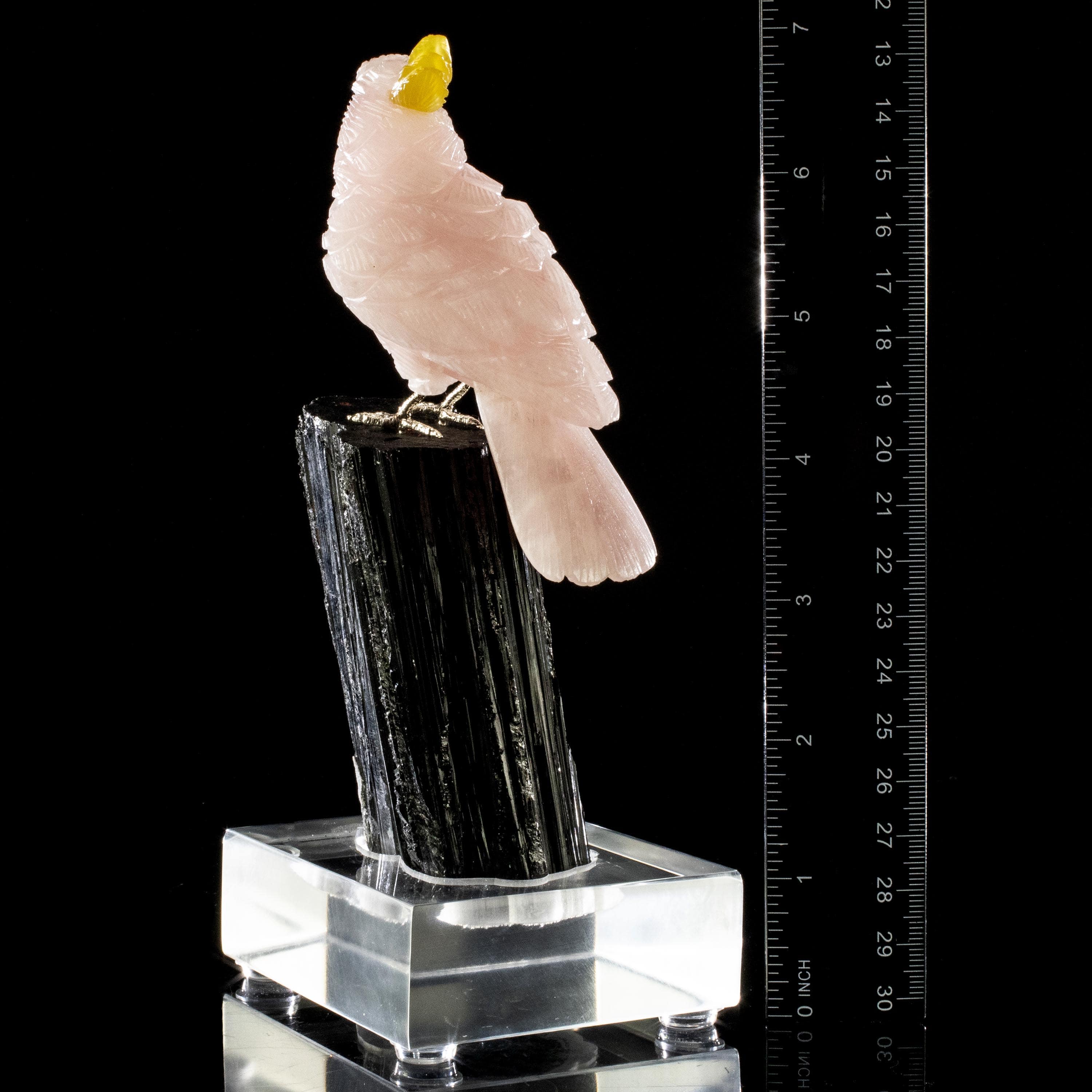 Kalifano Love Birds Carvings Rose Quartz Cockatoo Love Birds Carving on Black Tourmaline Base LB.B134.008