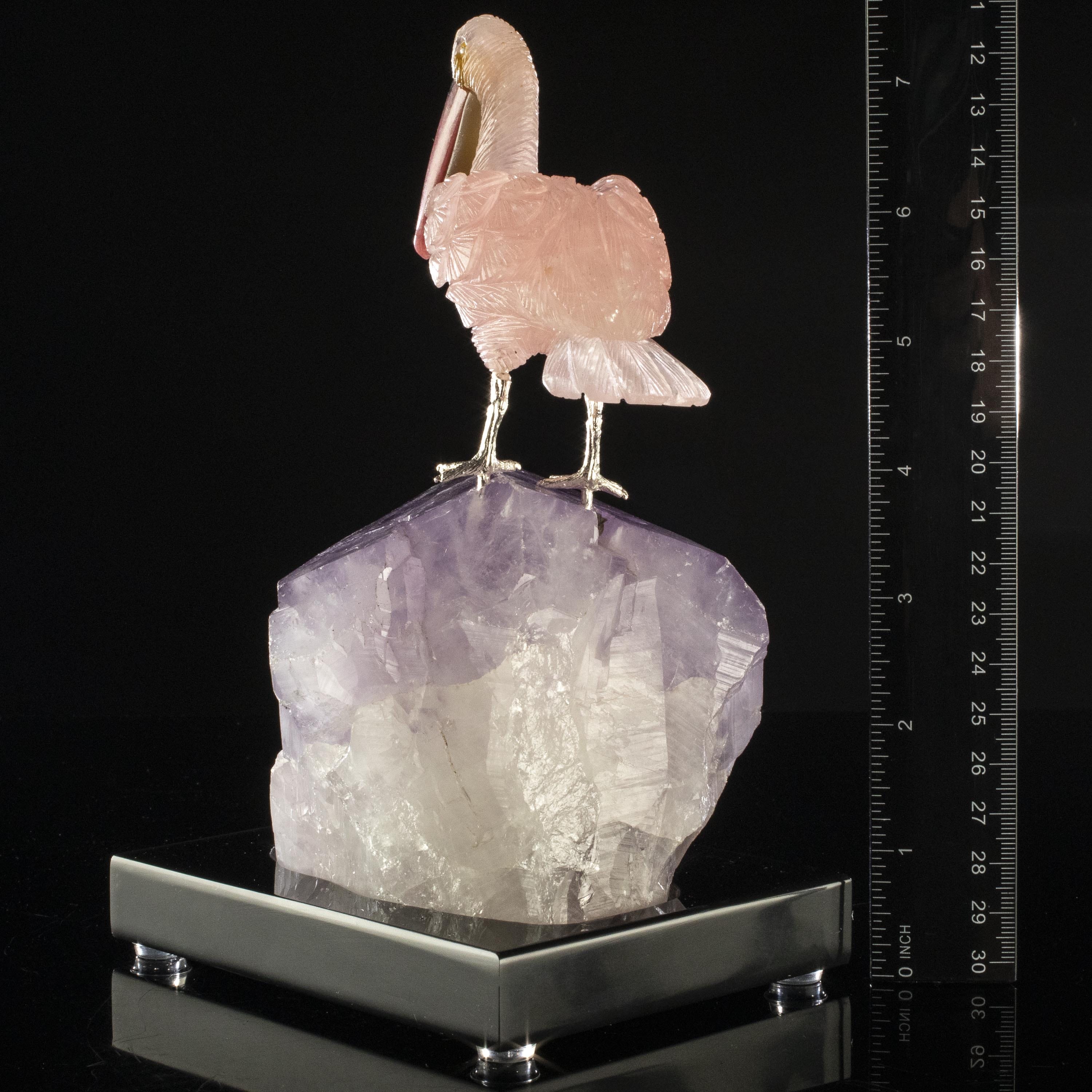 Kalifano Love Birds Carvings Rose Quartz Pelican Love Birds Carving on Amethyst Point Base LB.A107.005