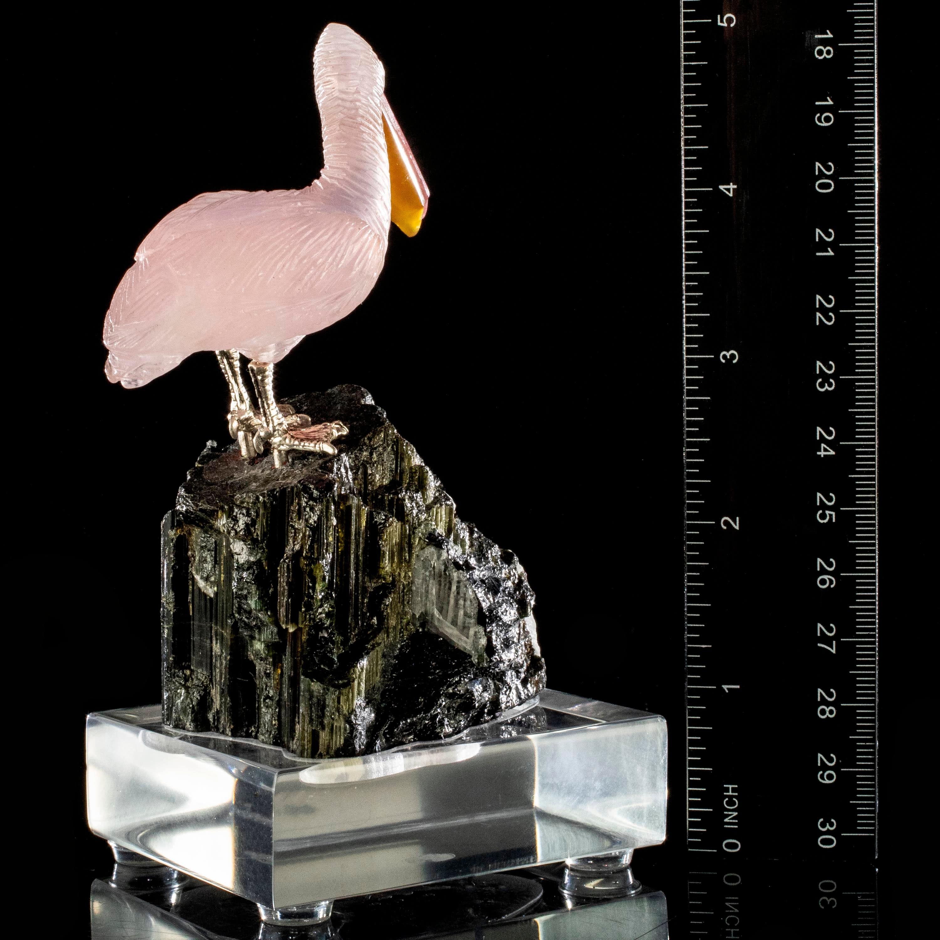 Kalifano Love Birds Carvings Rose Quartz Pelican Love Birds Carving on Black Tourmaline Base LB.A126.001