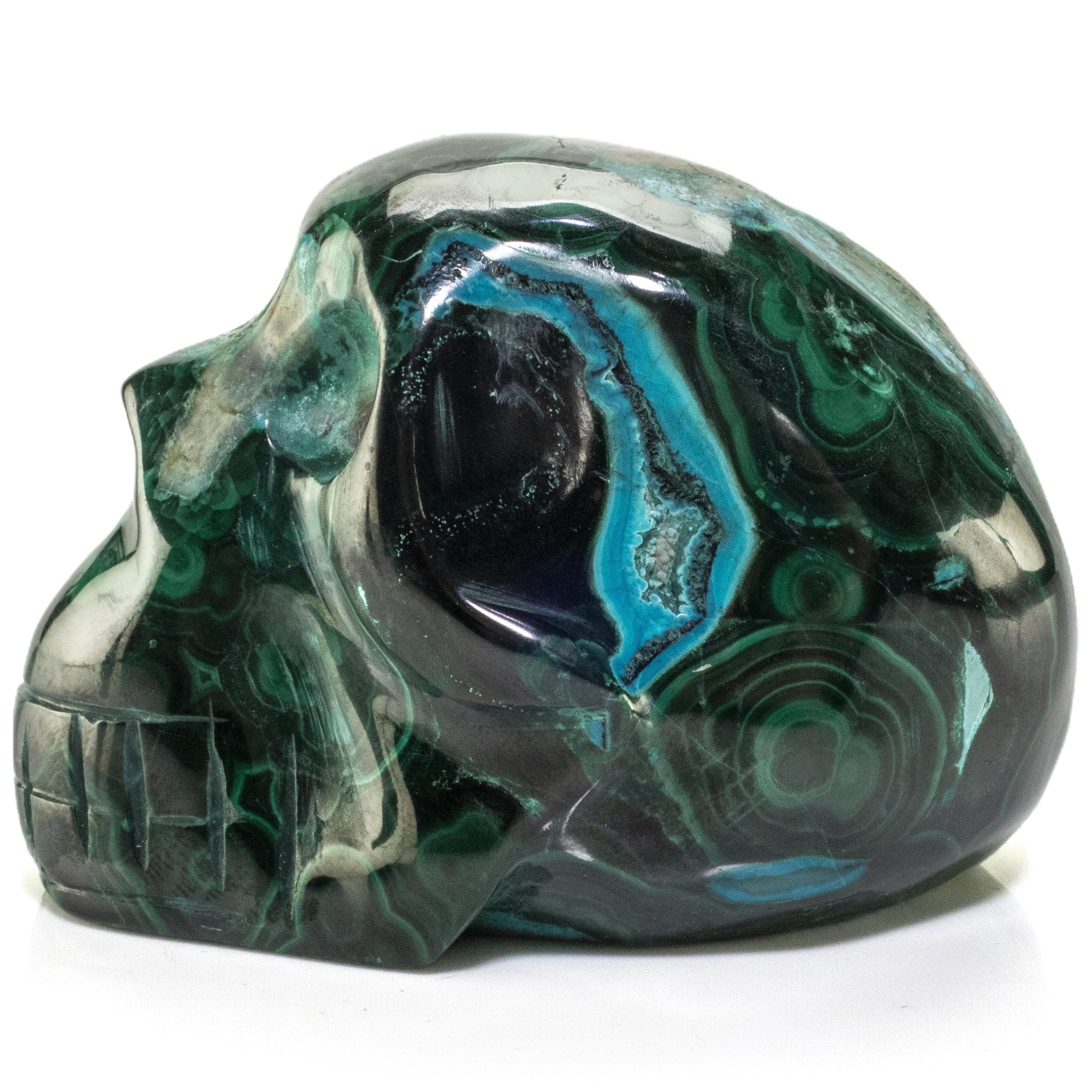 Kalifano Malachite Chrysocolla Skull Carving 3" / 219g SK1000-CRY.001