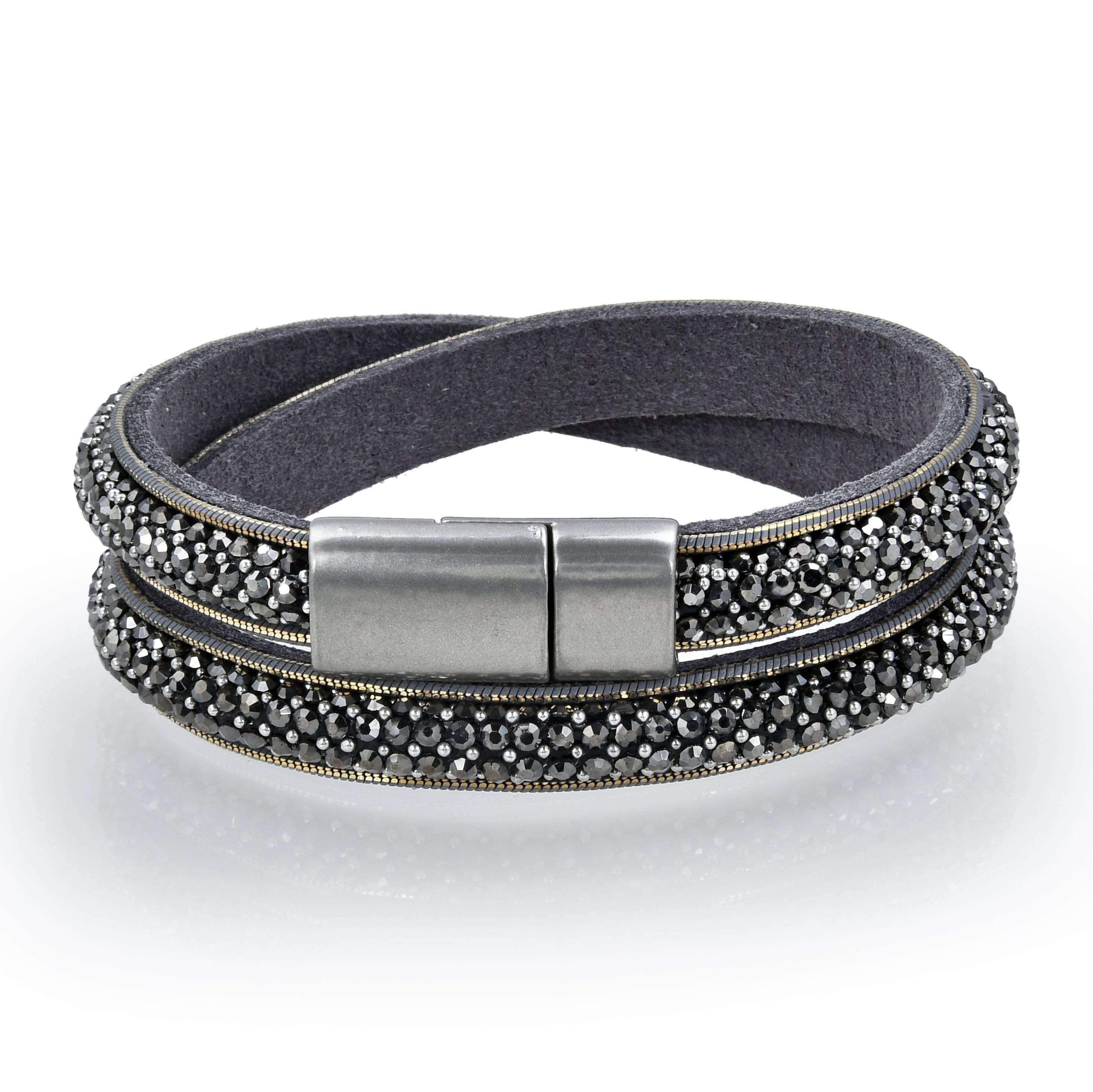 Kalifano Multiwrap Bracelets BMW-22-GY - Long Strand Diamond Gray Bracelet with Magnetic Clasp BMW-22-GY