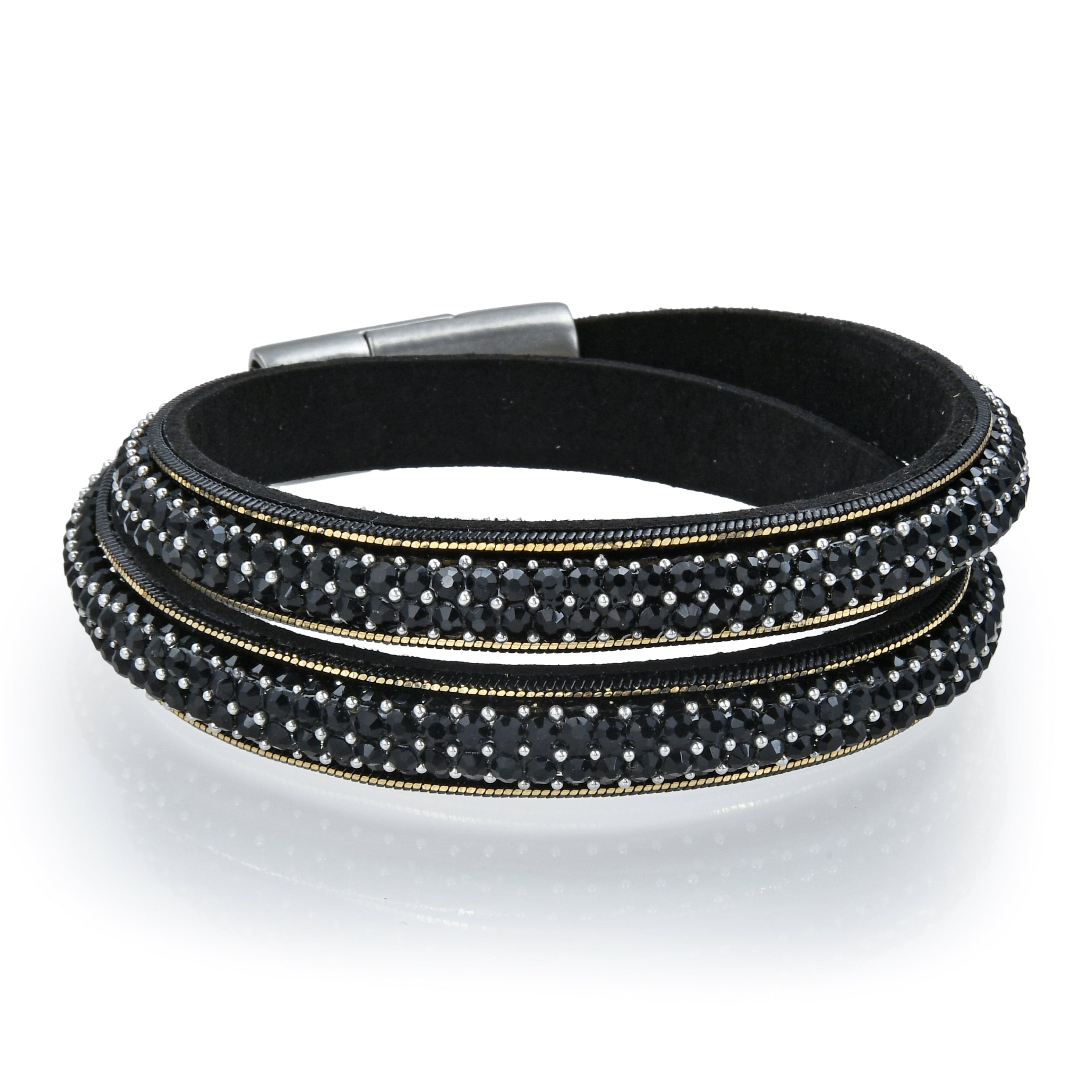 Kalifano Multiwrap Bracelets Long Strand Diamond Black Bracelet with Magnetic Clasp BMW-22-BK