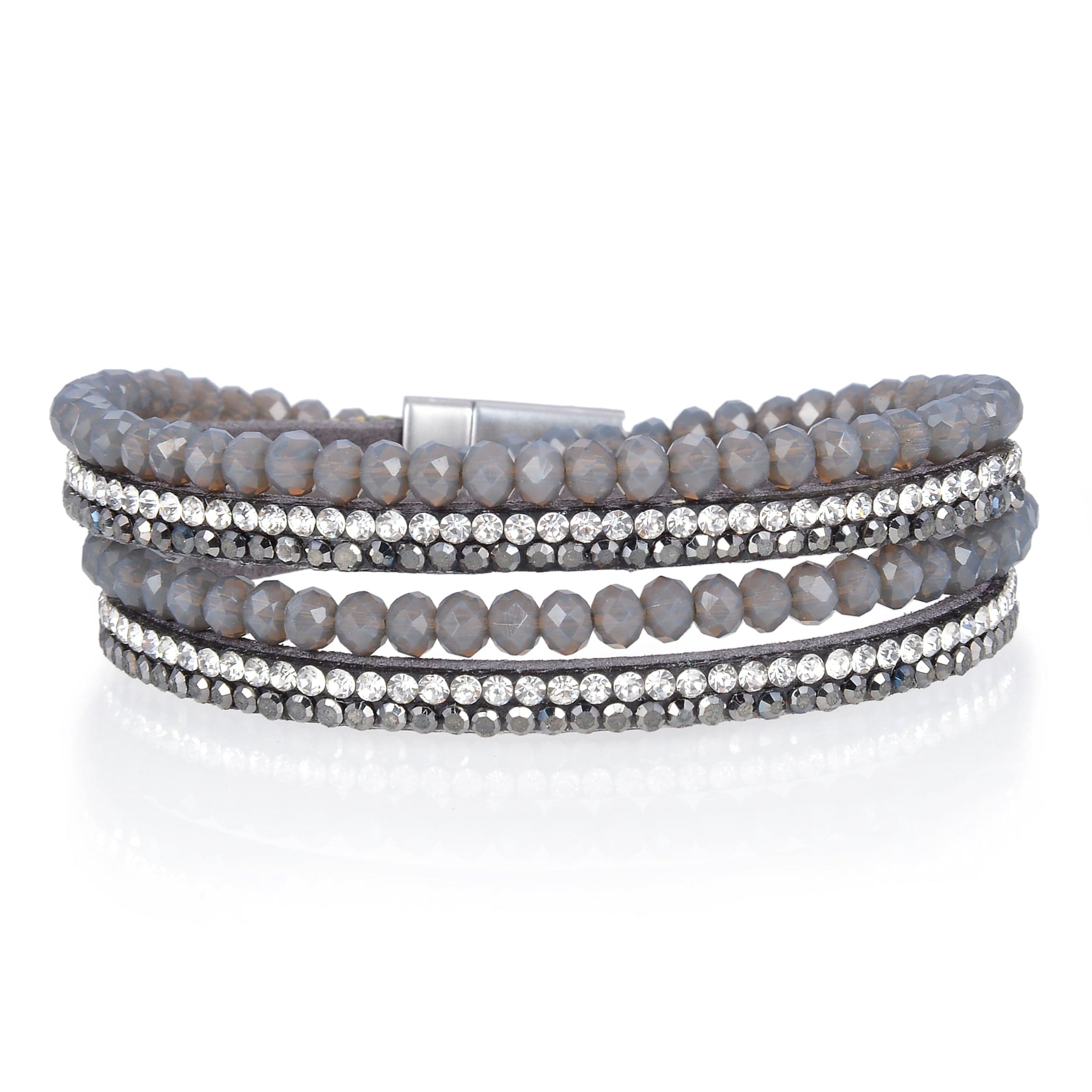 Kalifano Multiwrap Bracelets Long Strand Diamond Gray Bracelet with Magnetic Clasp BMW-30-GY