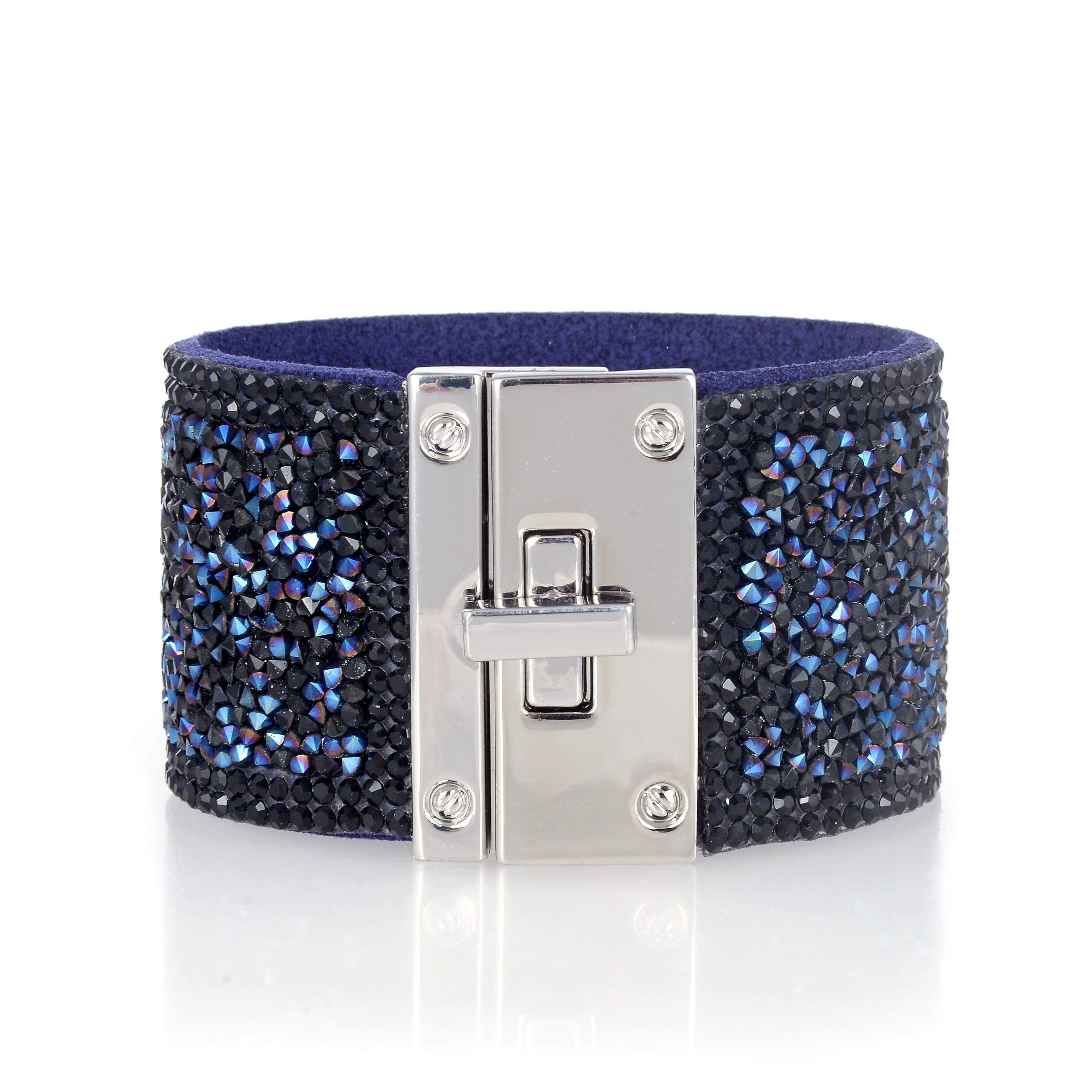 Kalifano Multiwrap Bracelets Long Strand Diamond Navy Blue Bracelet with Magnetic Clasp BMW-15-NY