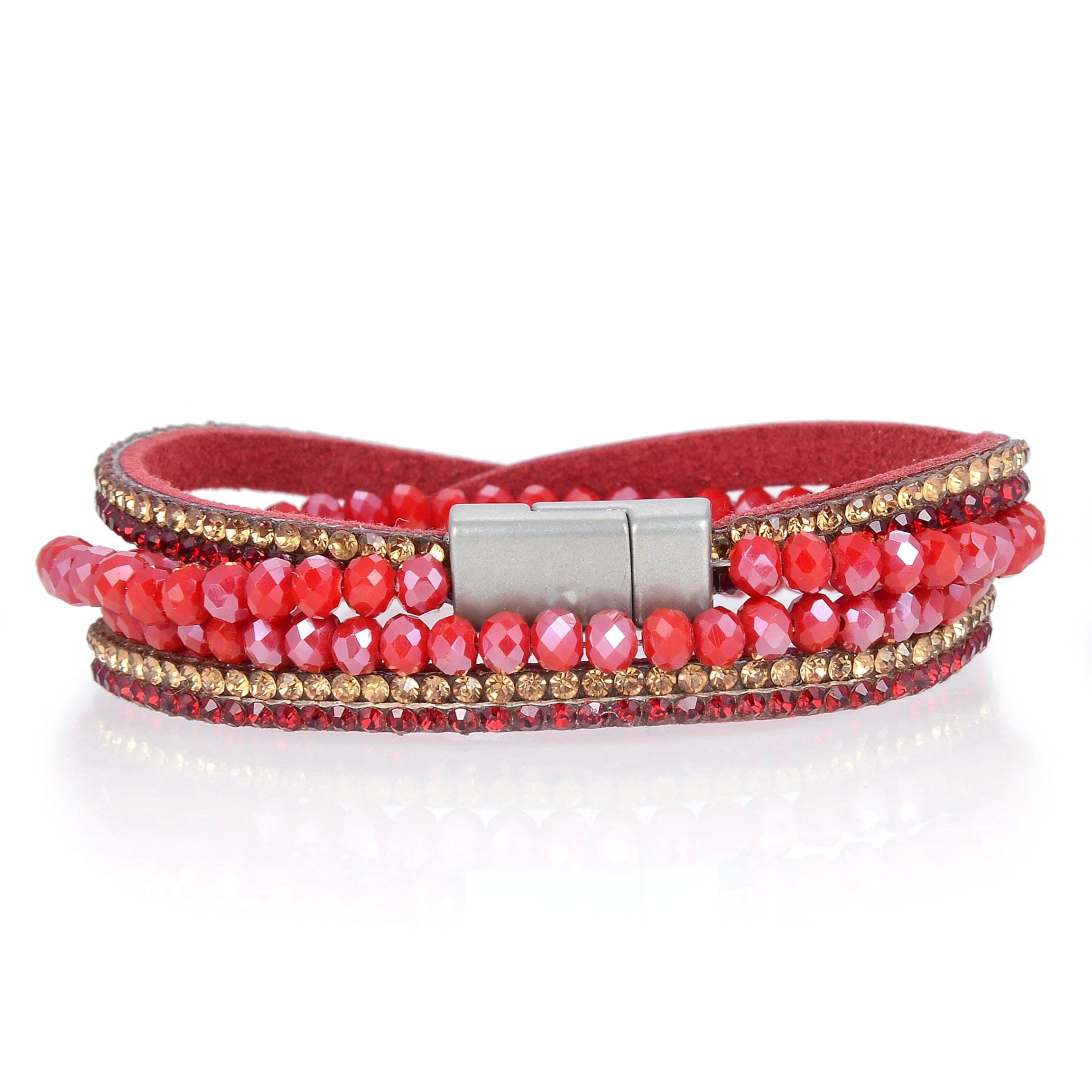 Kalifano Multiwrap Bracelets Long Strand Diamond Red Bracelet with Magnetic Clasp BMW-30-RD