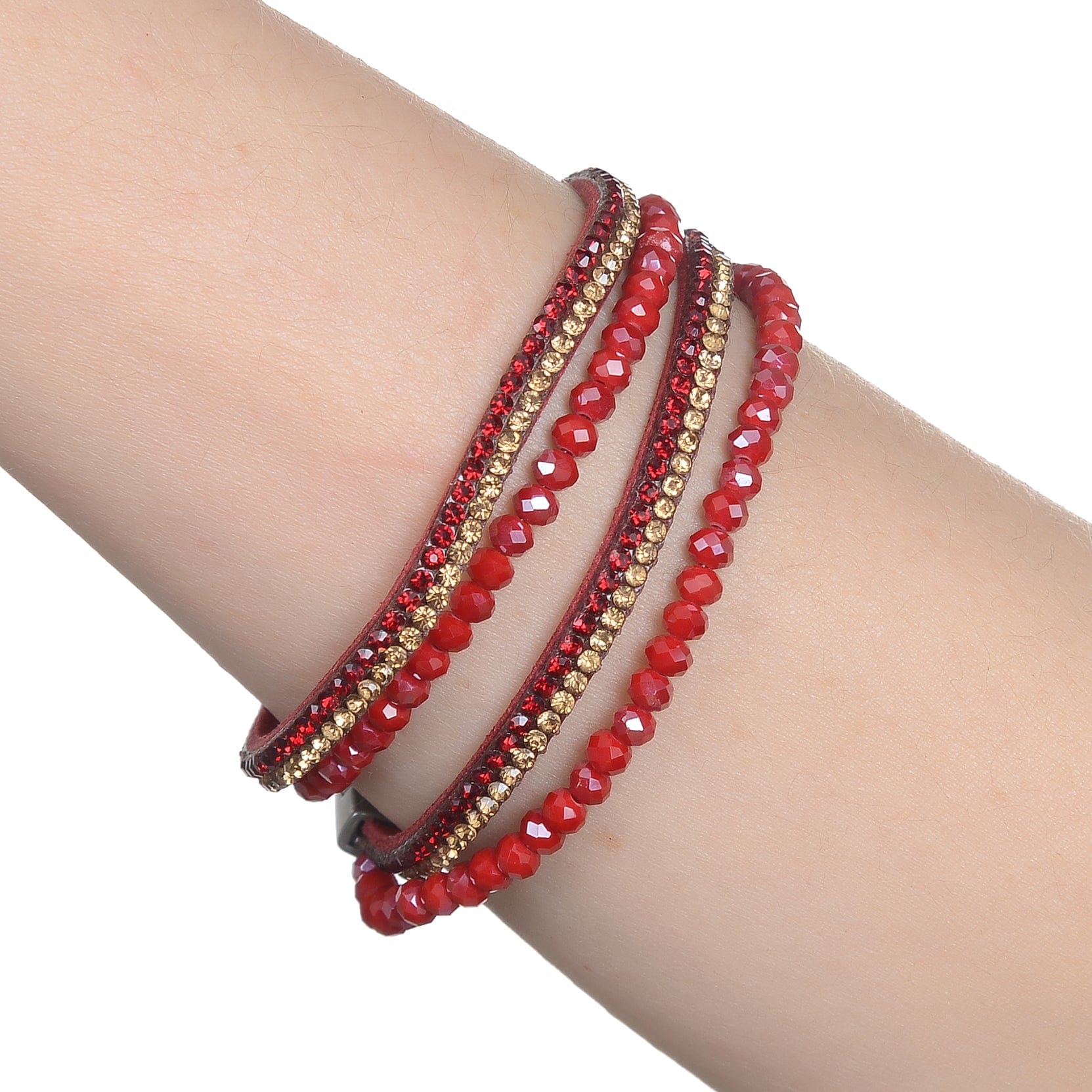 Kalifano Multiwrap Bracelets Long Strand Diamond Red Bracelet with Magnetic Clasp BMW-30-RD