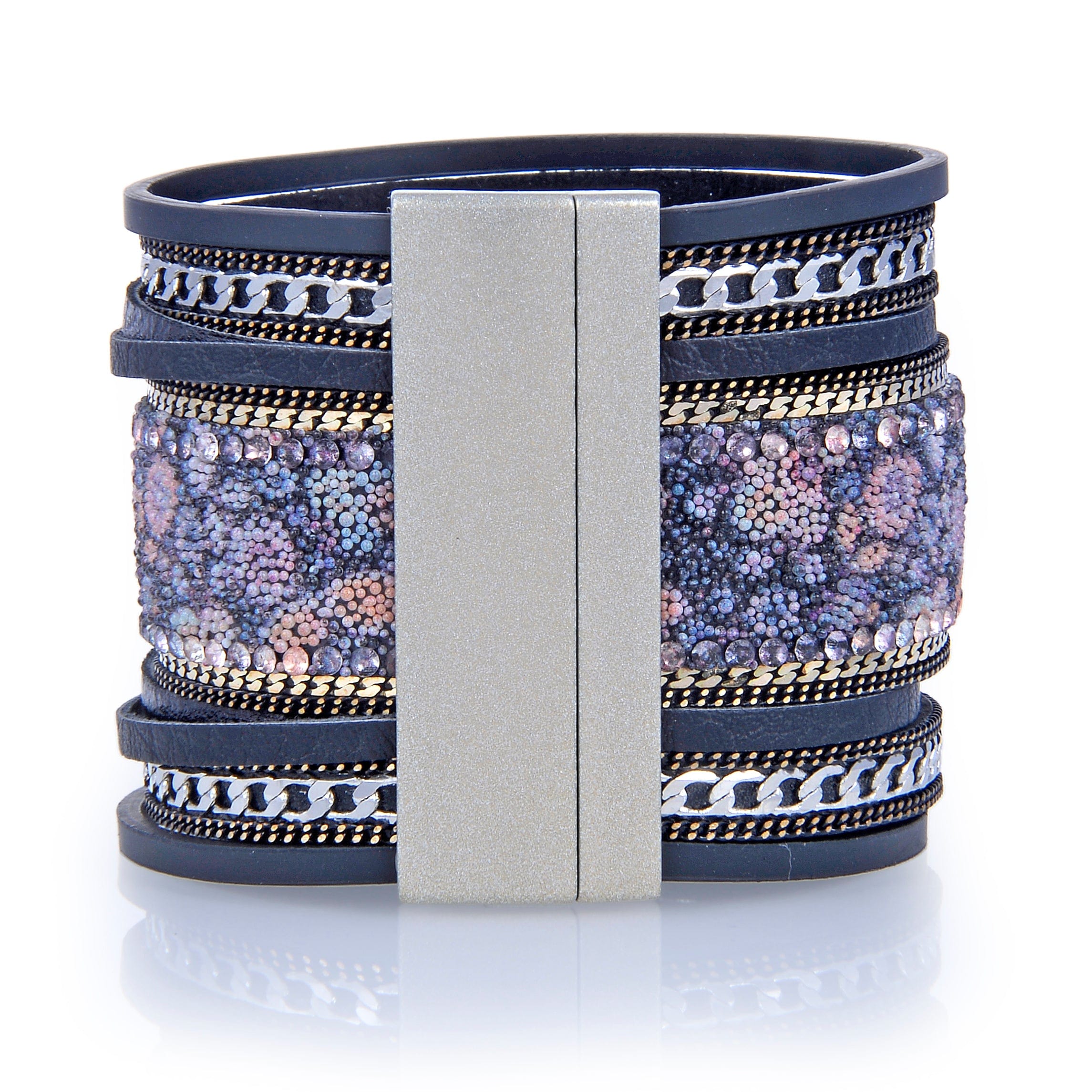 Kalifano Multiwrap Bracelets Multiple Layer Fine Bead Leather Strand Bracelet Black With Magnetic Clasp BMW-11-BK