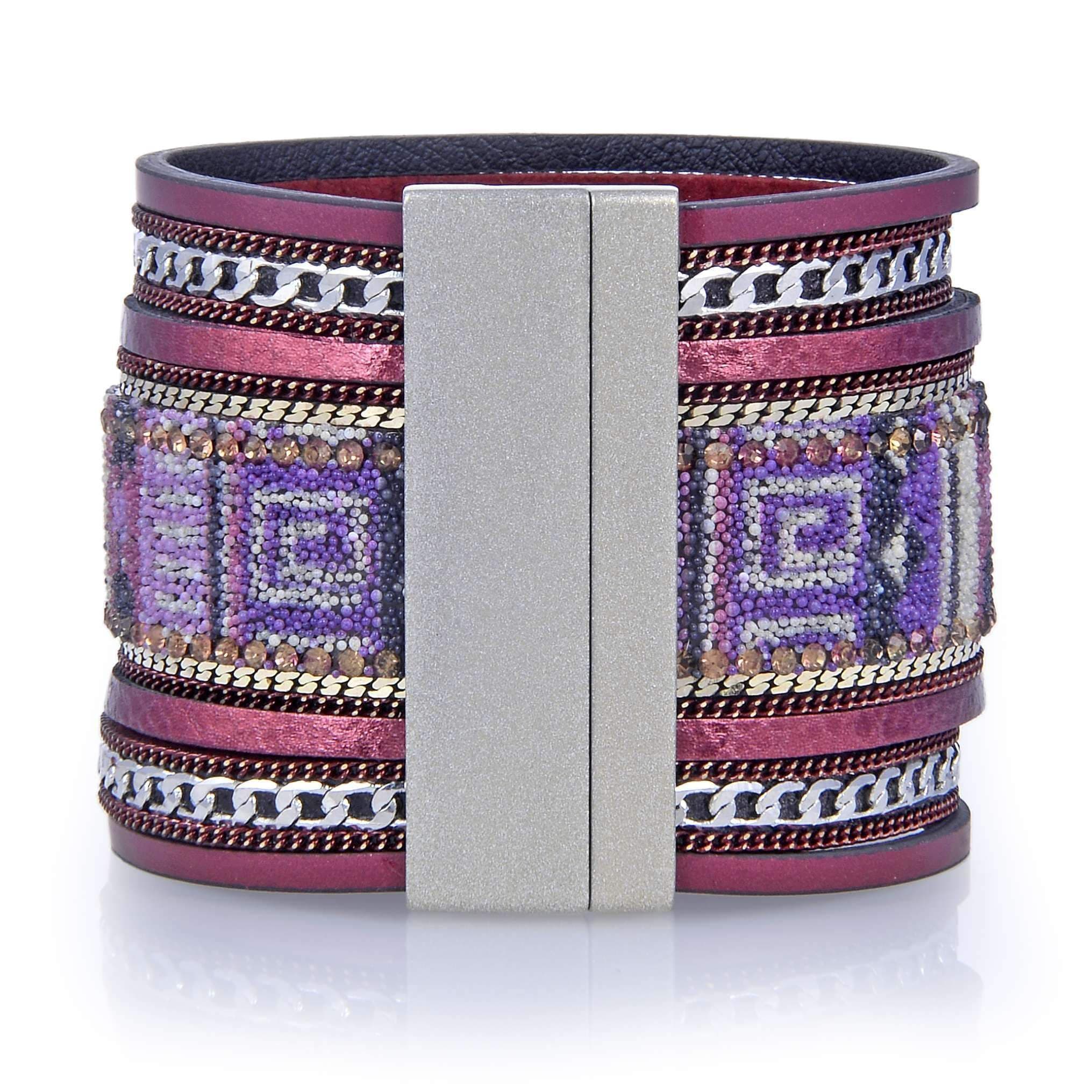 Kalifano Multiwrap Bracelets Multiple Layer Fine Bead Leather Strand Bracelet Red With Magnetic Clasp BMW-11-RD