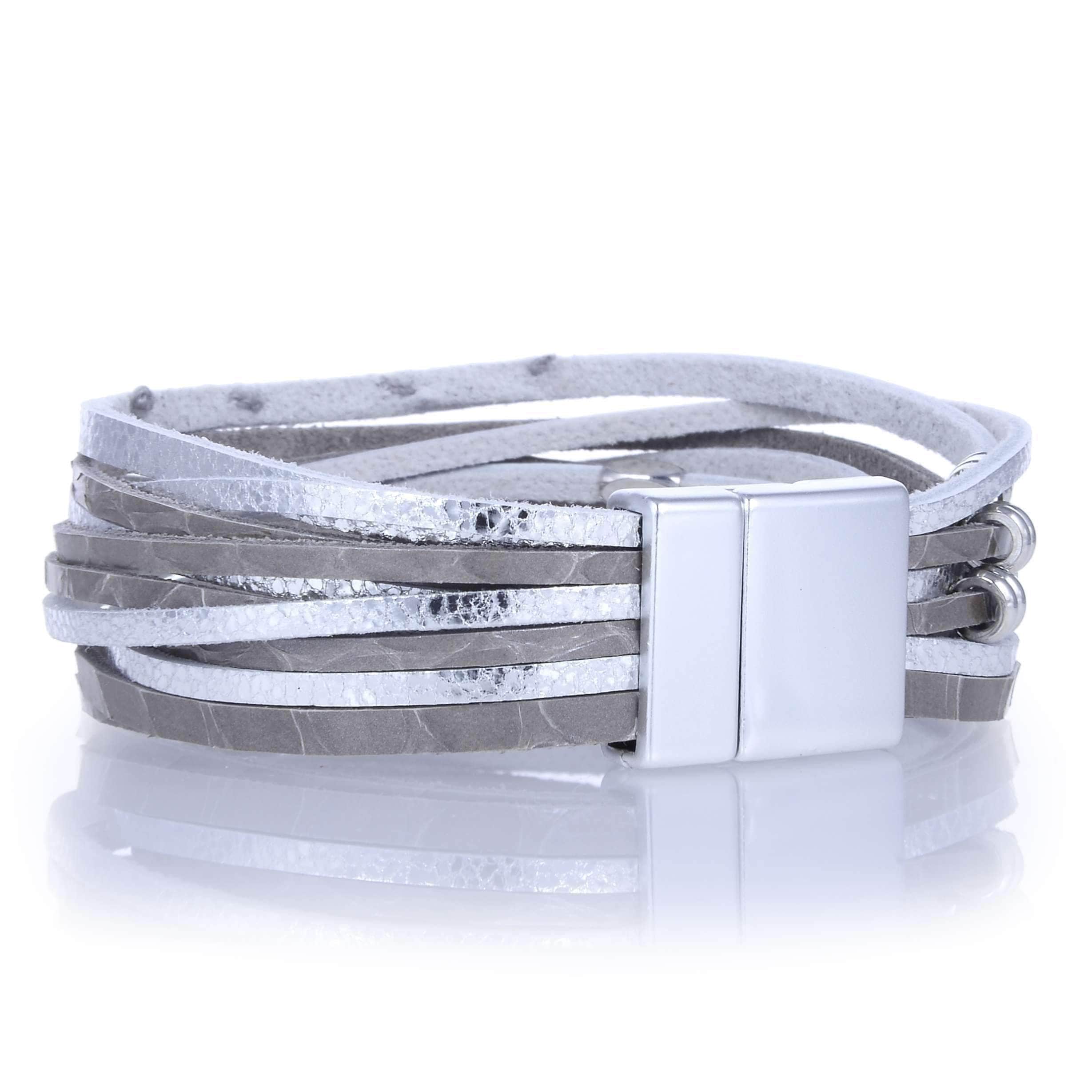 Kalifano Multiwrap Bracelets Multiple Leather Strand Bracelet Silver With Magnetic Clasp BMW-05-SR