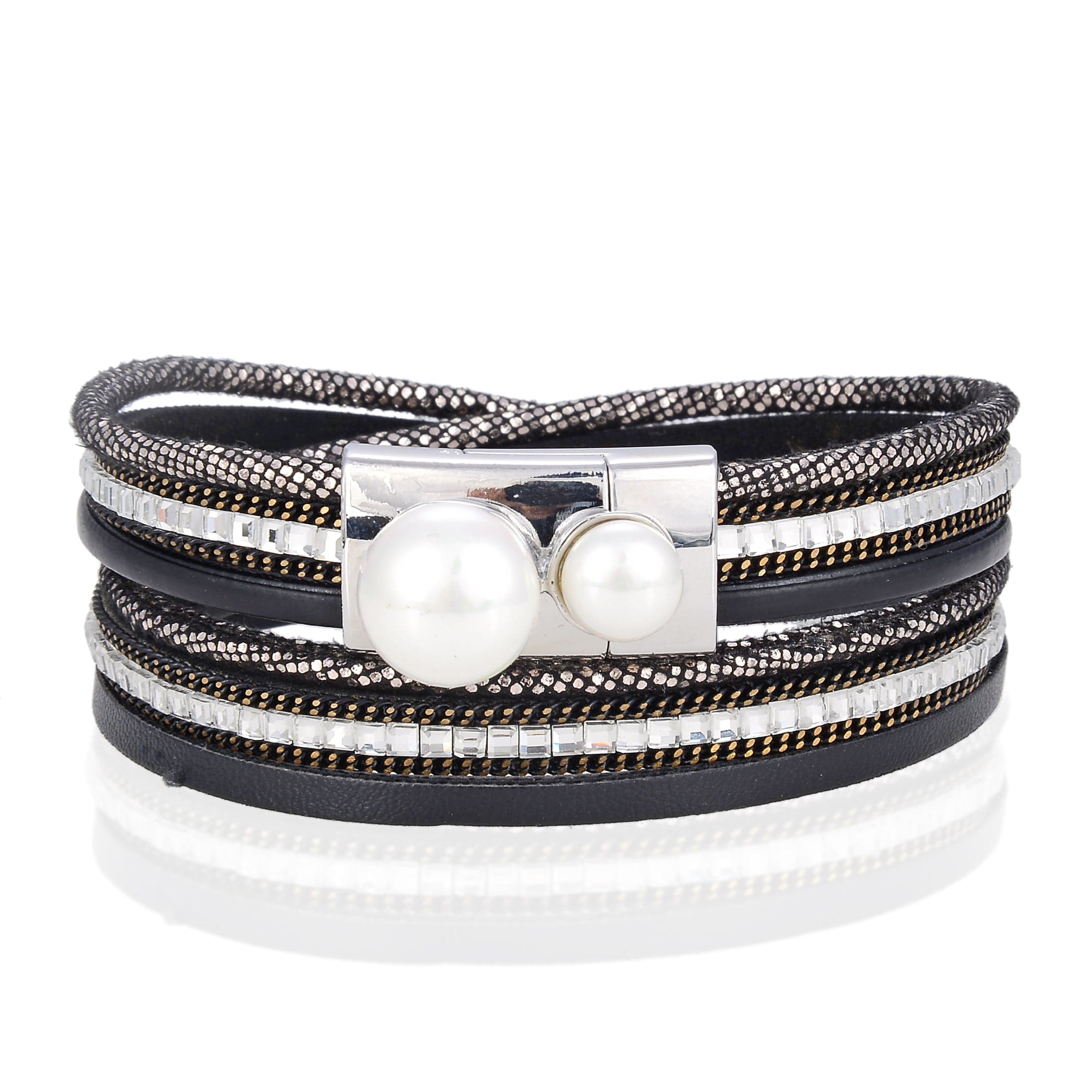 Kalifano Multiwrap Bracelets Multiple Strand Black Bracelet with Natural Gemstone and Magnetic Clasp BMW-35-BK