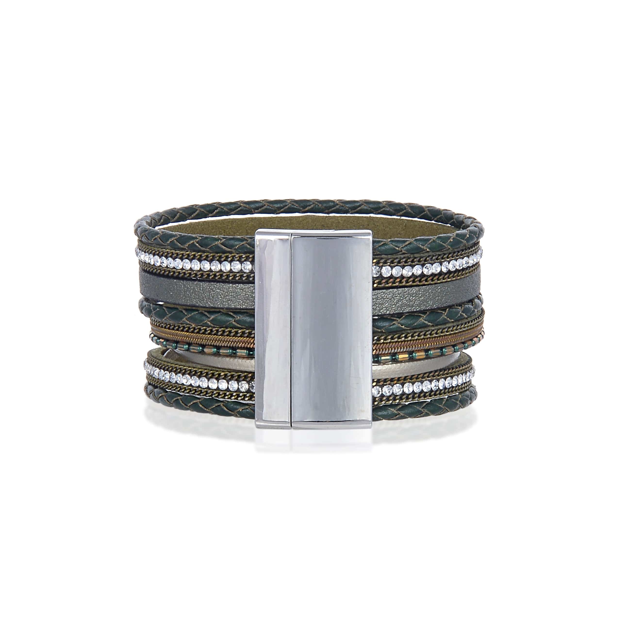 Kalifano Multiwrap Bracelets Multiple Strand Bracelet Tree of Life Green With Magnetic Clasp BMW-27-GN