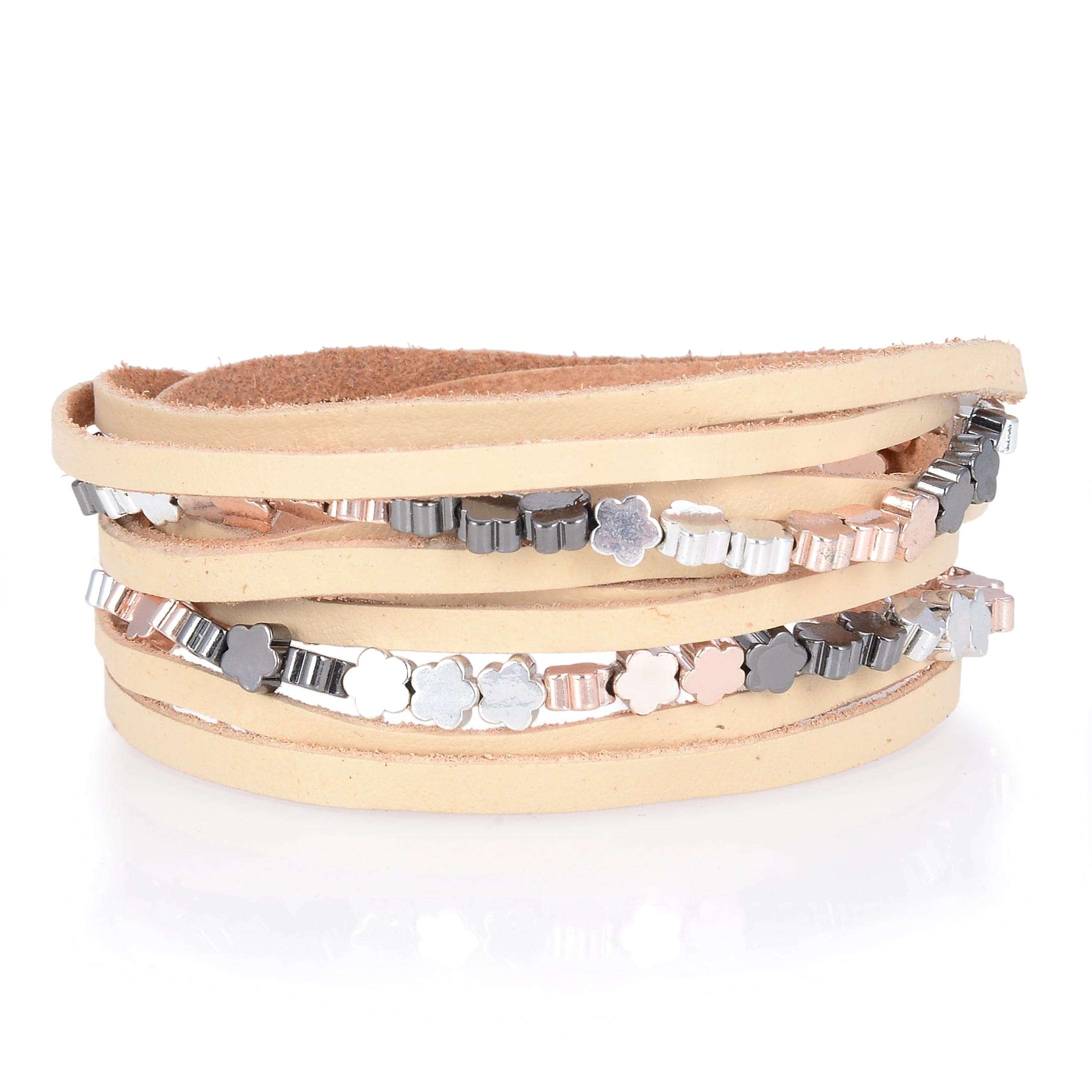 Kalifano Multiwrap Bracelets Multiple Strand Bracelet with Gold Leather and Magnetic Clasp BMW-33-GD