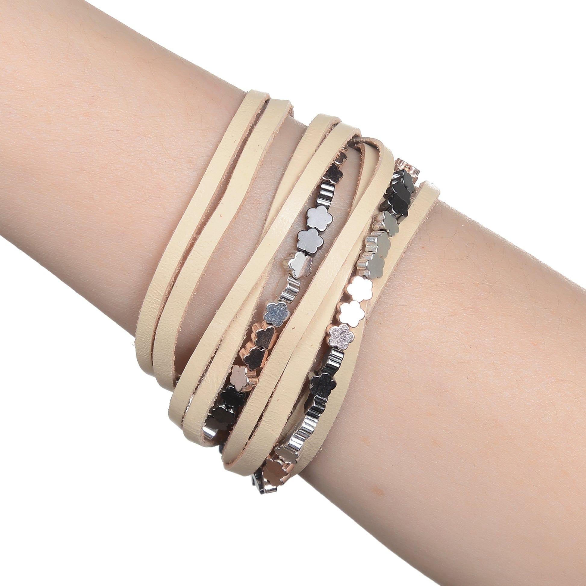 Kalifano Multiwrap Bracelets Multiple Strand Bracelet with Gold Leather and Magnetic Clasp BMW-33-GD