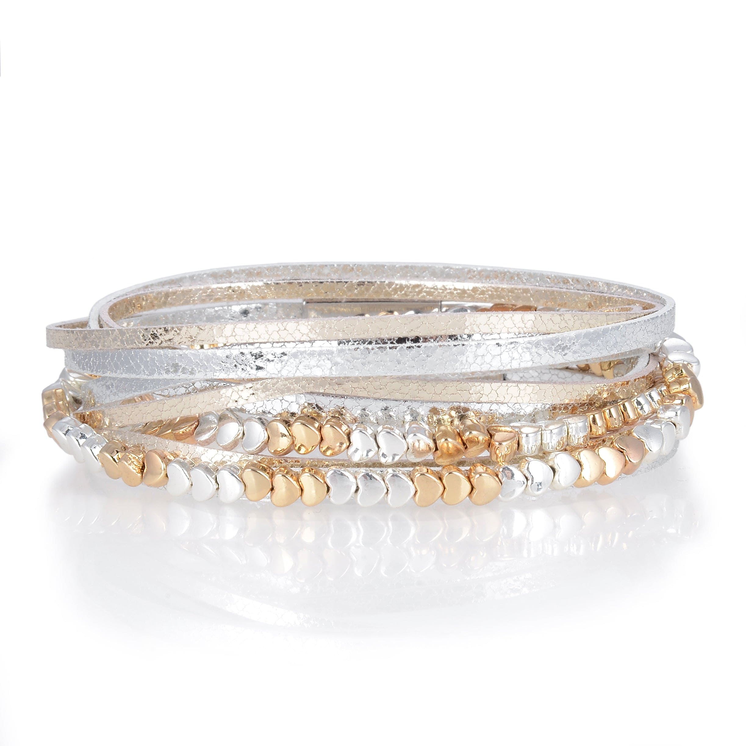 Kalifano Multiwrap Bracelets Multiple Strand Bracelet with GOLD Leather and Magnetic Clasp BMW-34-GD