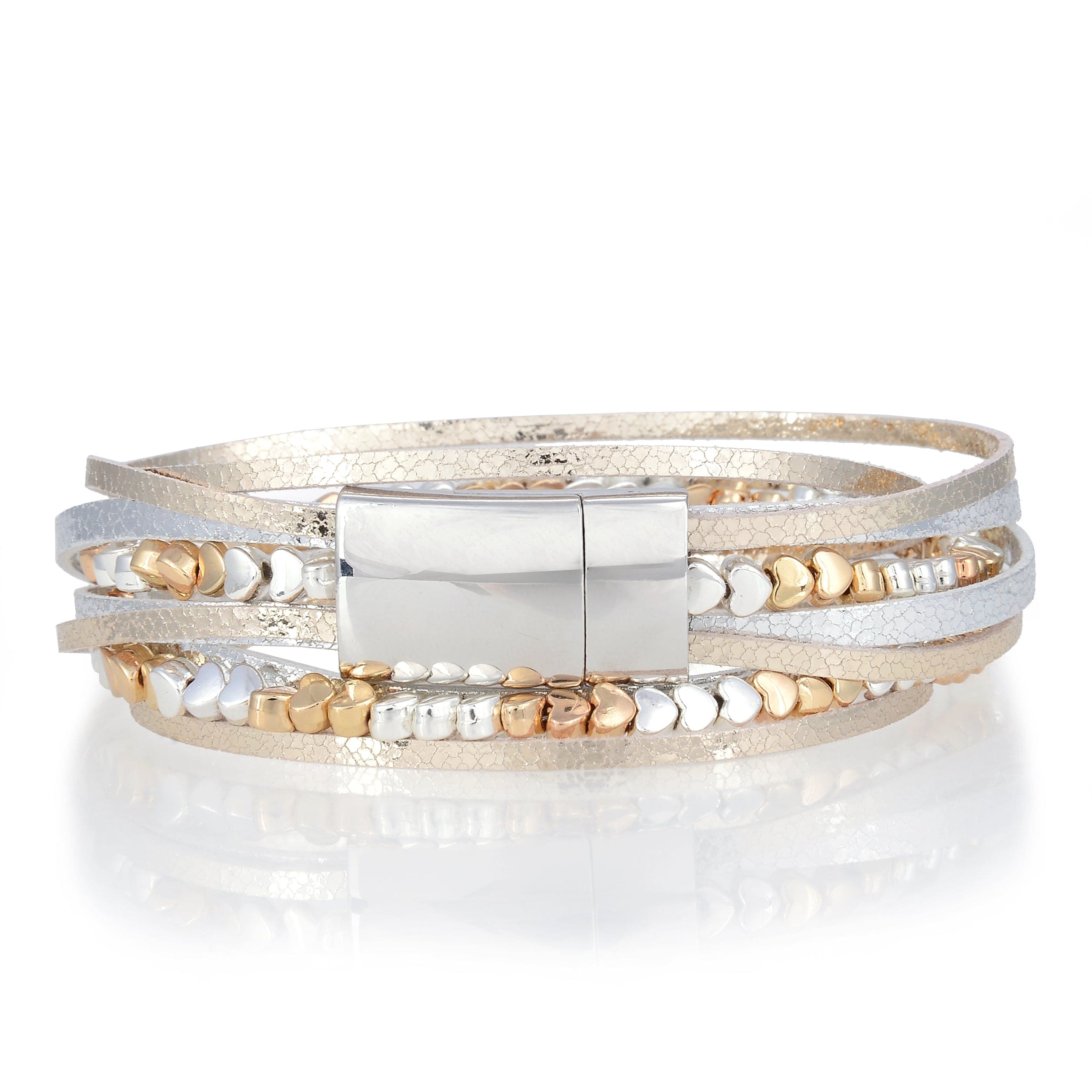 Kalifano Multiwrap Bracelets Multiple Strand Bracelet with GOLD Leather and Magnetic Clasp BMW-34-GD