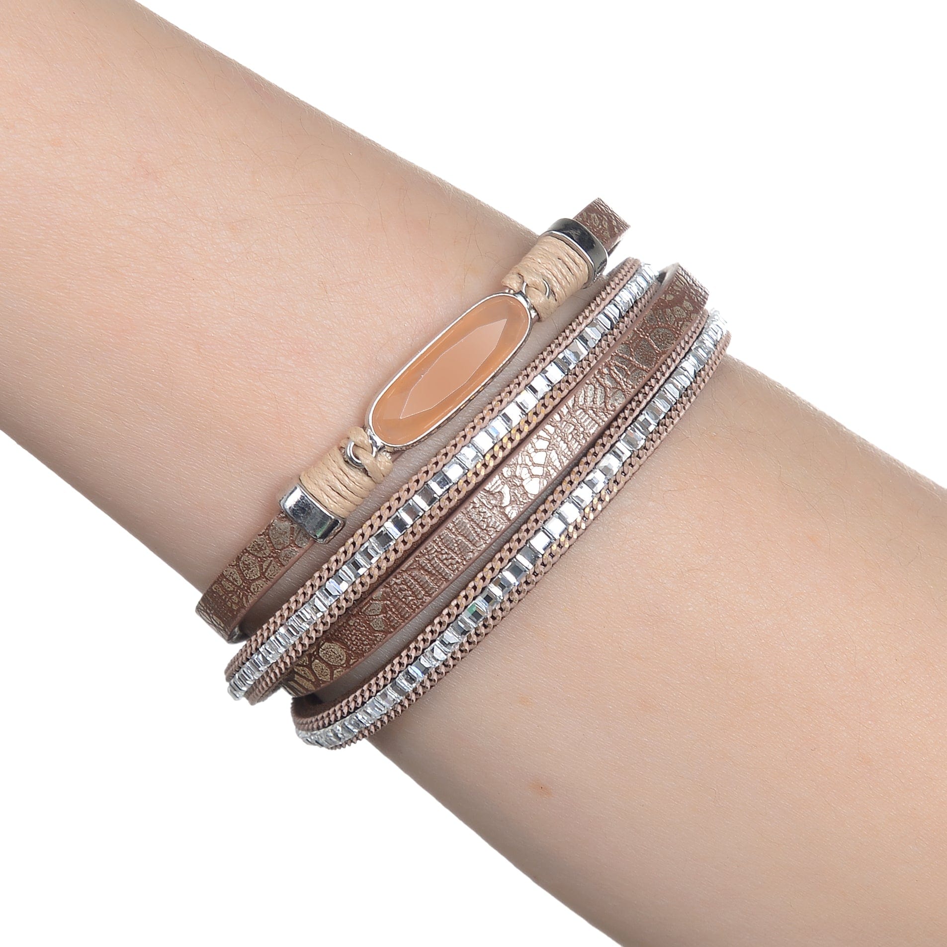 Kalifano Multiwrap Bracelets Multiple Strand Brown Bracelet with Natural Gemstone and Magnetic Clasp BMW-31-BN