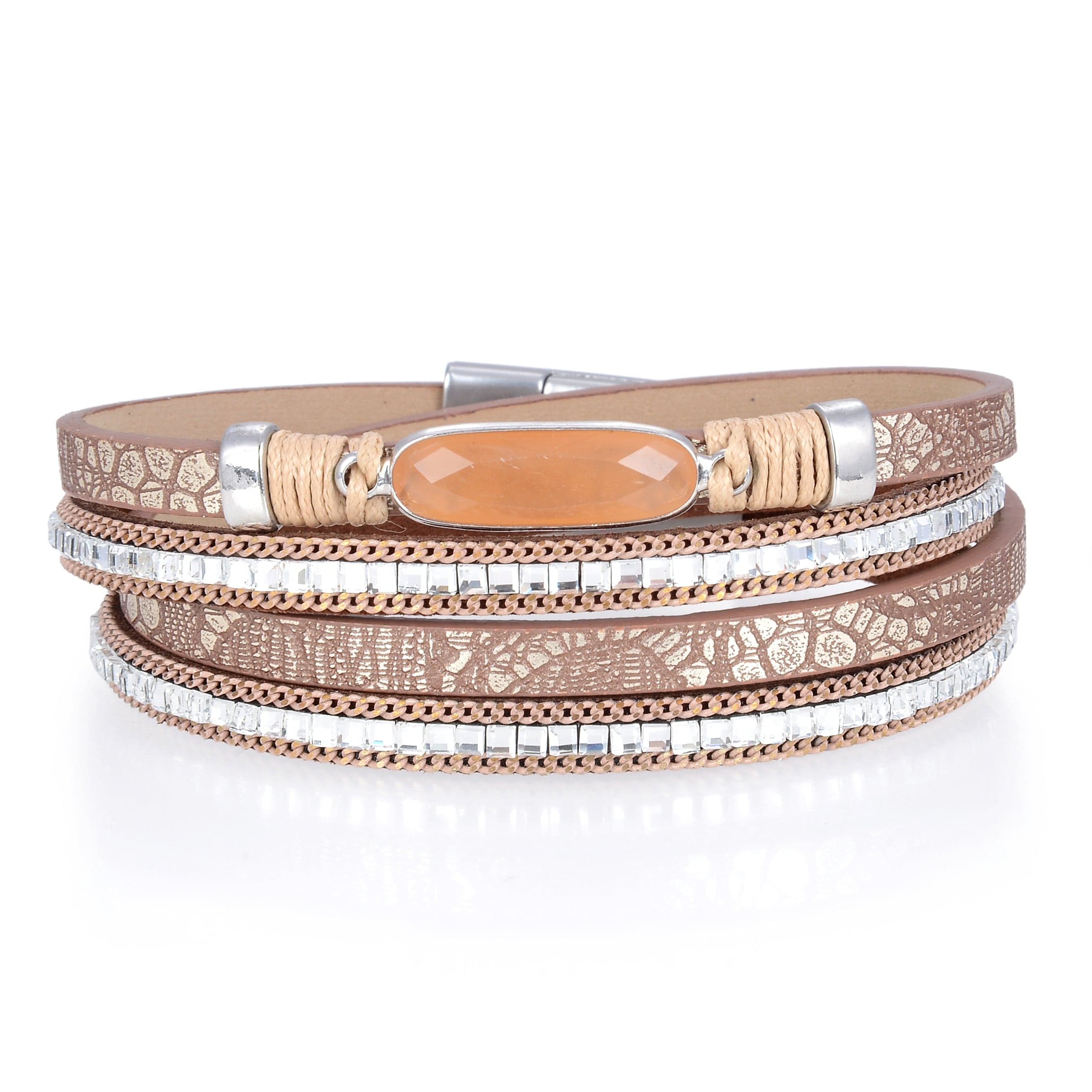 Kalifano Multiwrap Bracelets Multiple Strand Brown Bracelet with Natural Gemstone and Magnetic Clasp BMW-31-BN