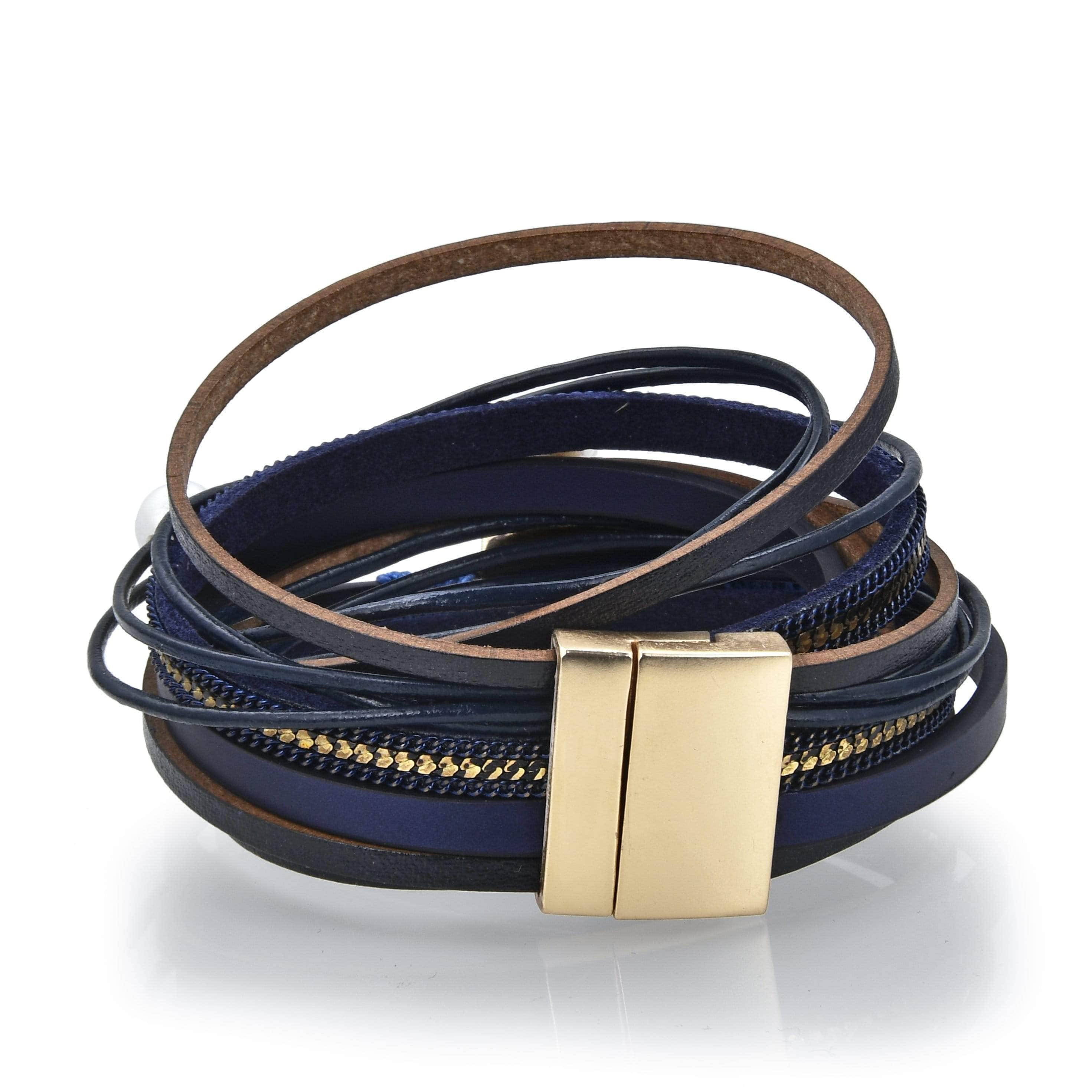 Kalifano Multiwrap Bracelets Multiple Strand Geode Navy Blue Bracelet with Magnetic Clasp BMW-24-NY