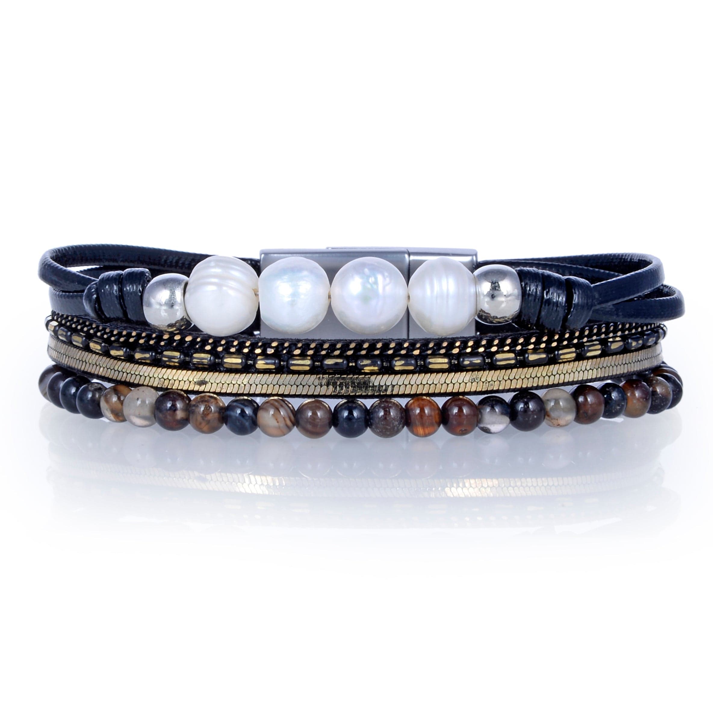 Kalifano Multiwrap Bracelets Short Multiple Strand Bracelet Dark Blue/Multi-color With Magnetic Clasp BMW-02-BK2