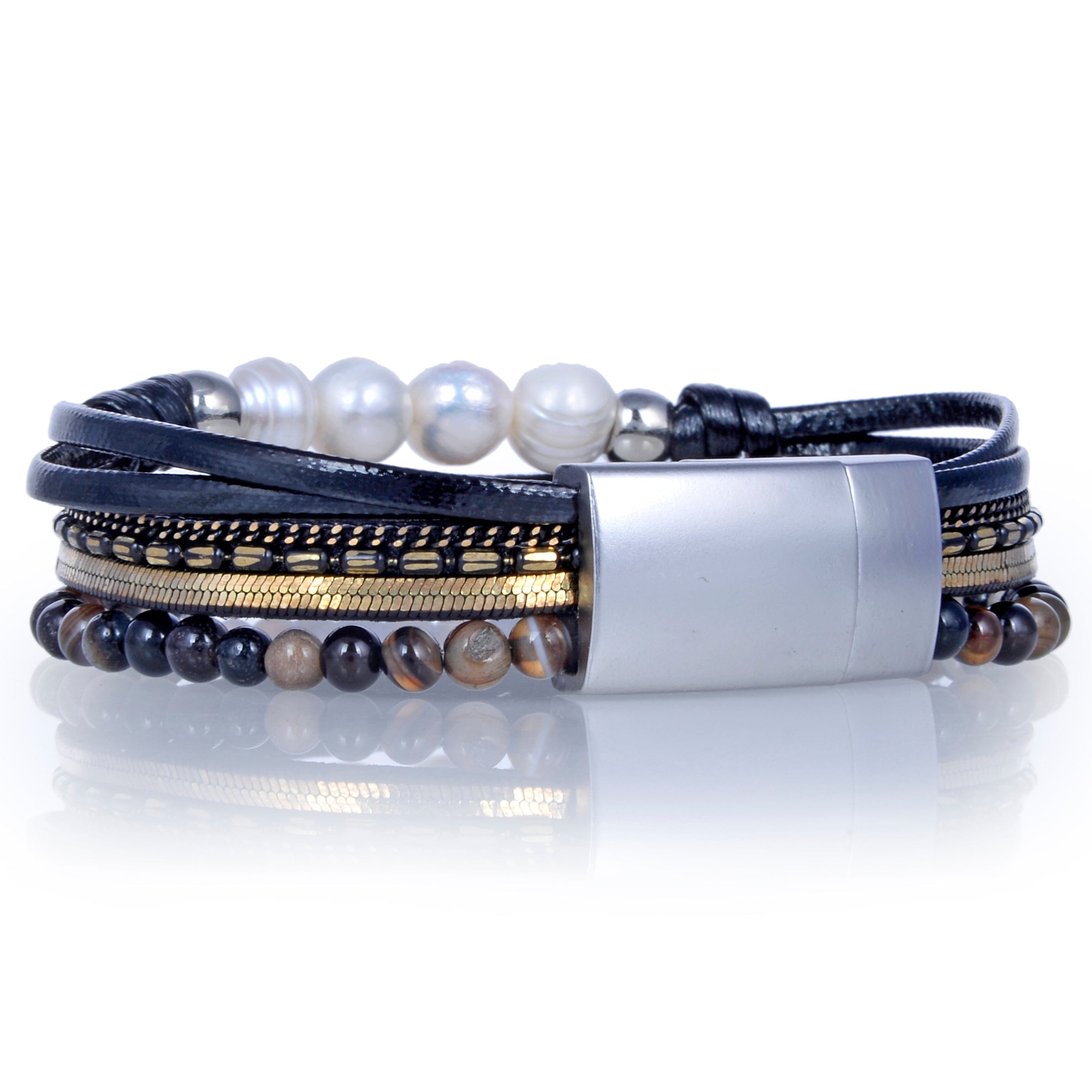 Kalifano Multiwrap Bracelets Short Multiple Strand Bracelet Dark Blue/Multi-color With Magnetic Clasp BMW-02-BK2