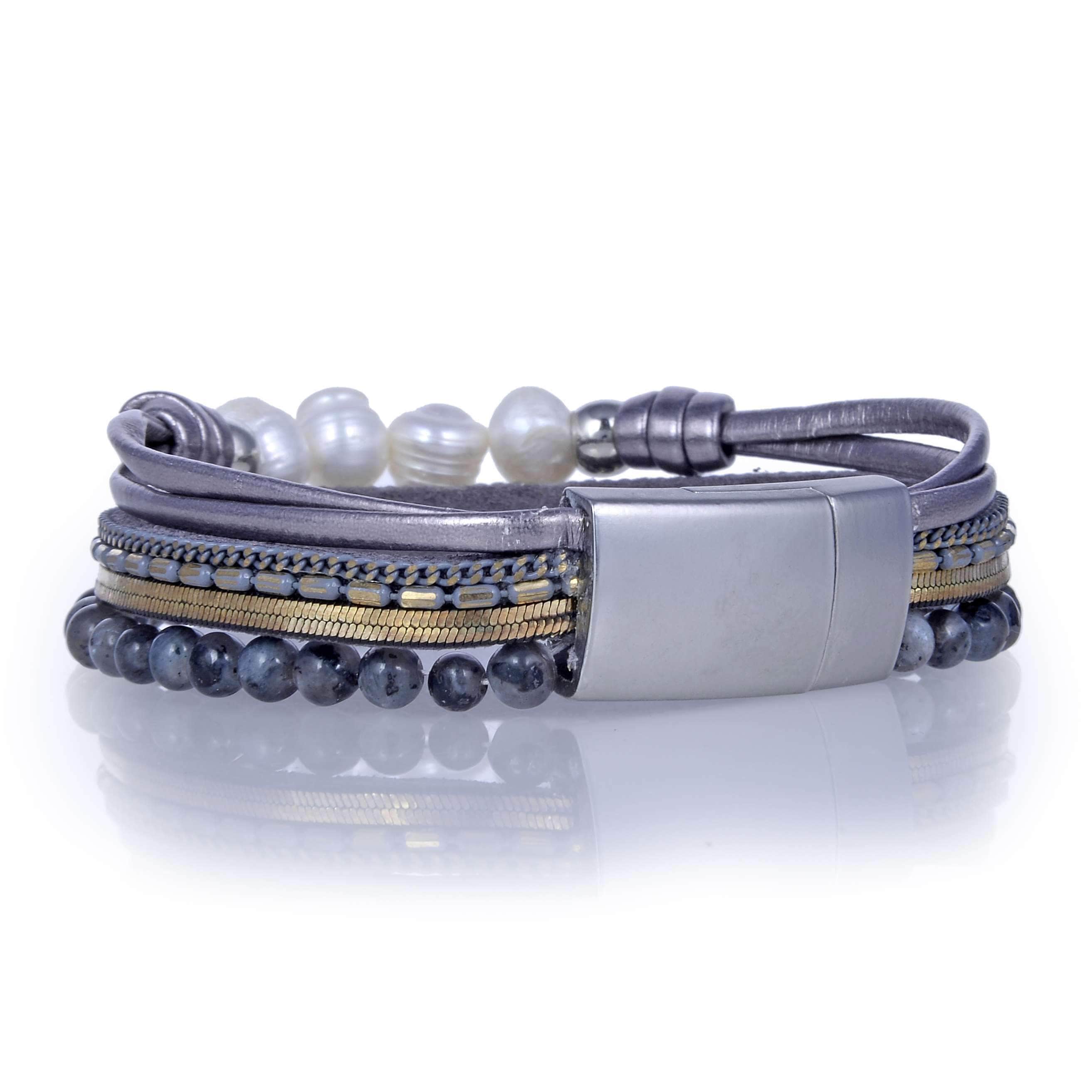 Kalifano Multiwrap Bracelets Short Multiple Strand Bracelet Gray With Magnetic Clasp BMW-02-GY