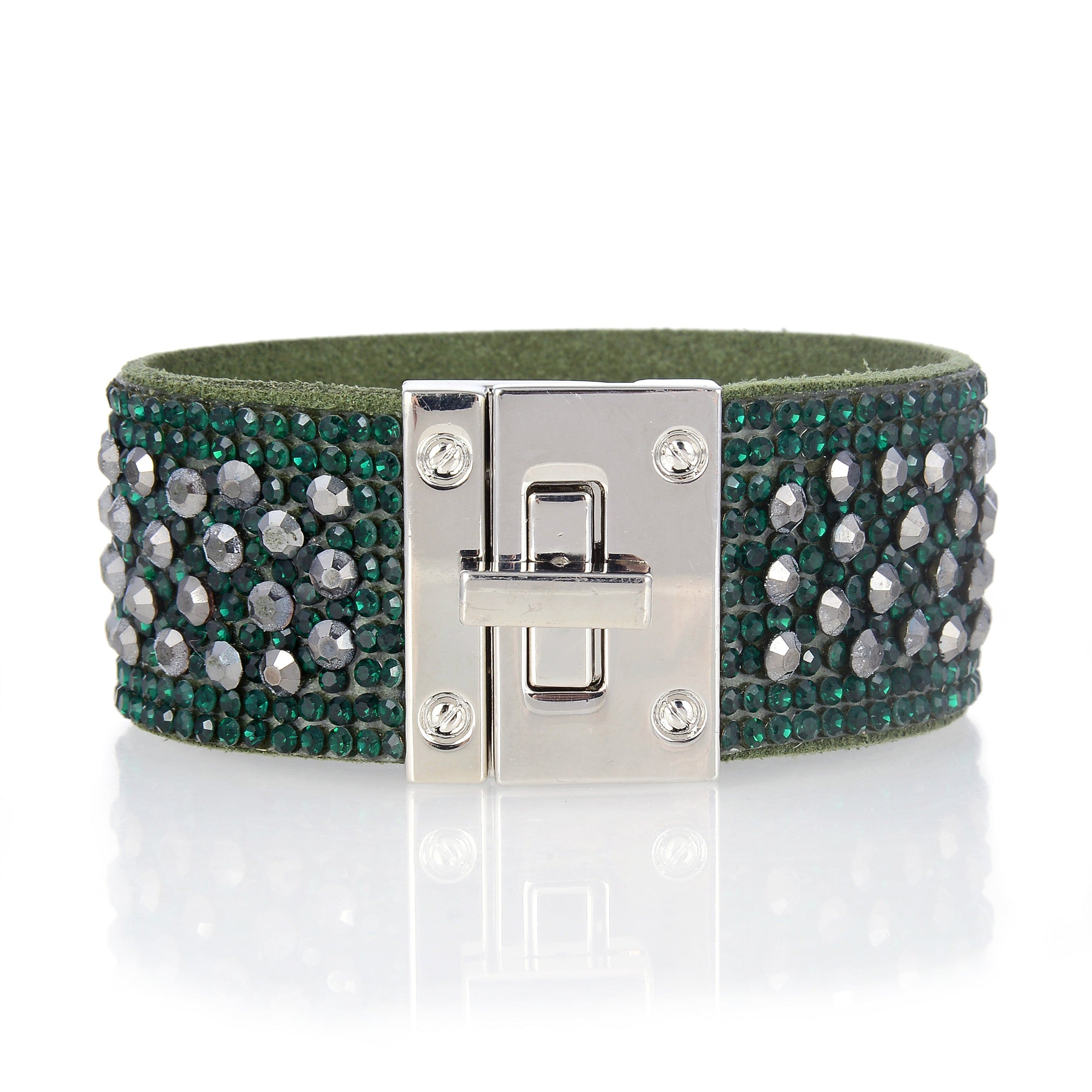 Kalifano Multiwrap Bracelets Short Swarovski Crystal Leather Band Bracelet Green with Toggle Lock BMW-18-GN