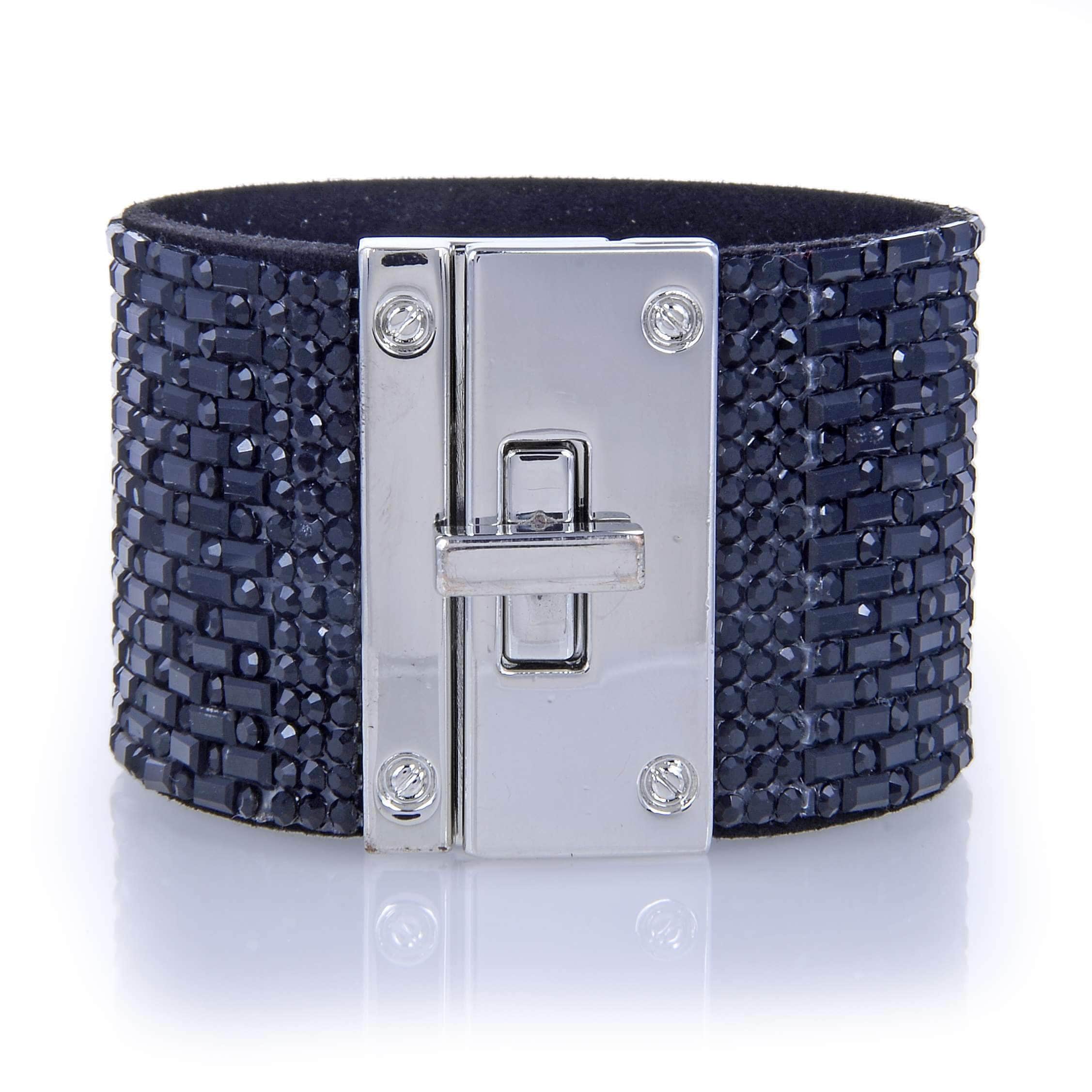 Kalifano Multiwrap Bracelets Wide Strand Bracelet Leather Baguette Gemstone Bead Black With Twist Clasp BMW-16-BK